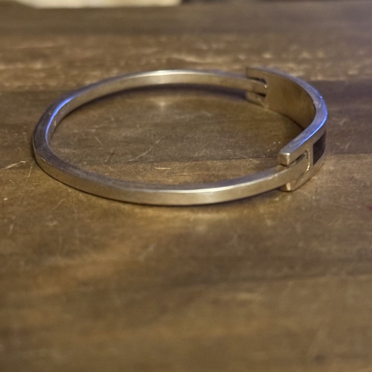 Vintage Vintage Alpaca Mexico silver black enamel hinged bracelet Size ONE SIZE - 5 Thumbnail