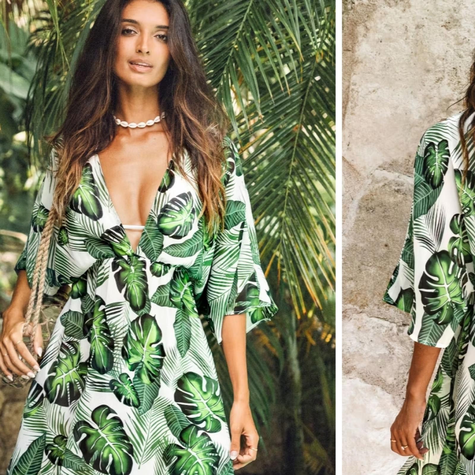 Designer NWT Cupshe Tropical Leaf Print Swim Cover-Up Size Small Size ONE SIZE - 1 Thumbnail