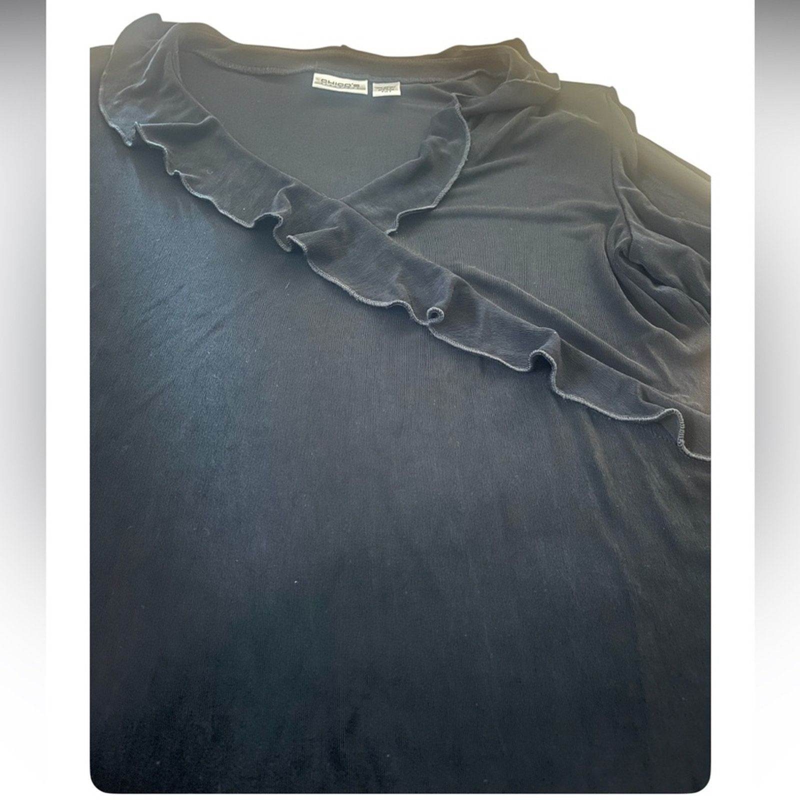 Chicos Chico's Travelers Black long sleeve Ruffled Blouse, 3 (16) Size L / US 10 / IT 46 - 4 Thumbnail