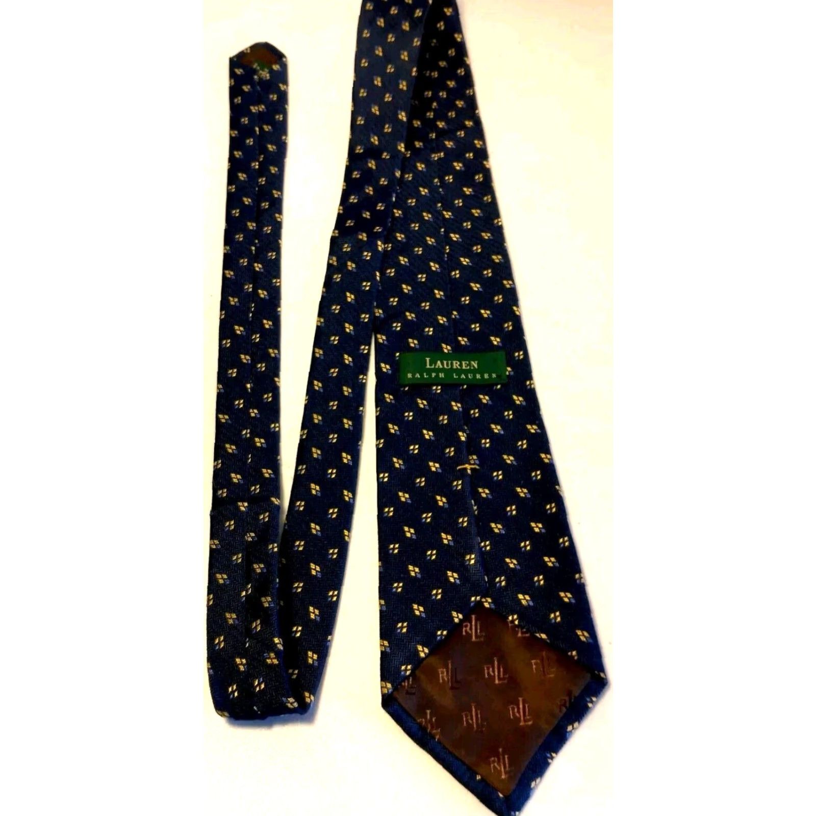 Ralph Lauren VINTAGE Lauren Ralph Lauren Tie Geometric Silk USA Made 57.5" Blue Yellow Diamond Pattern Men's Necktie Size ONE SIZE - 4 Thumbnail