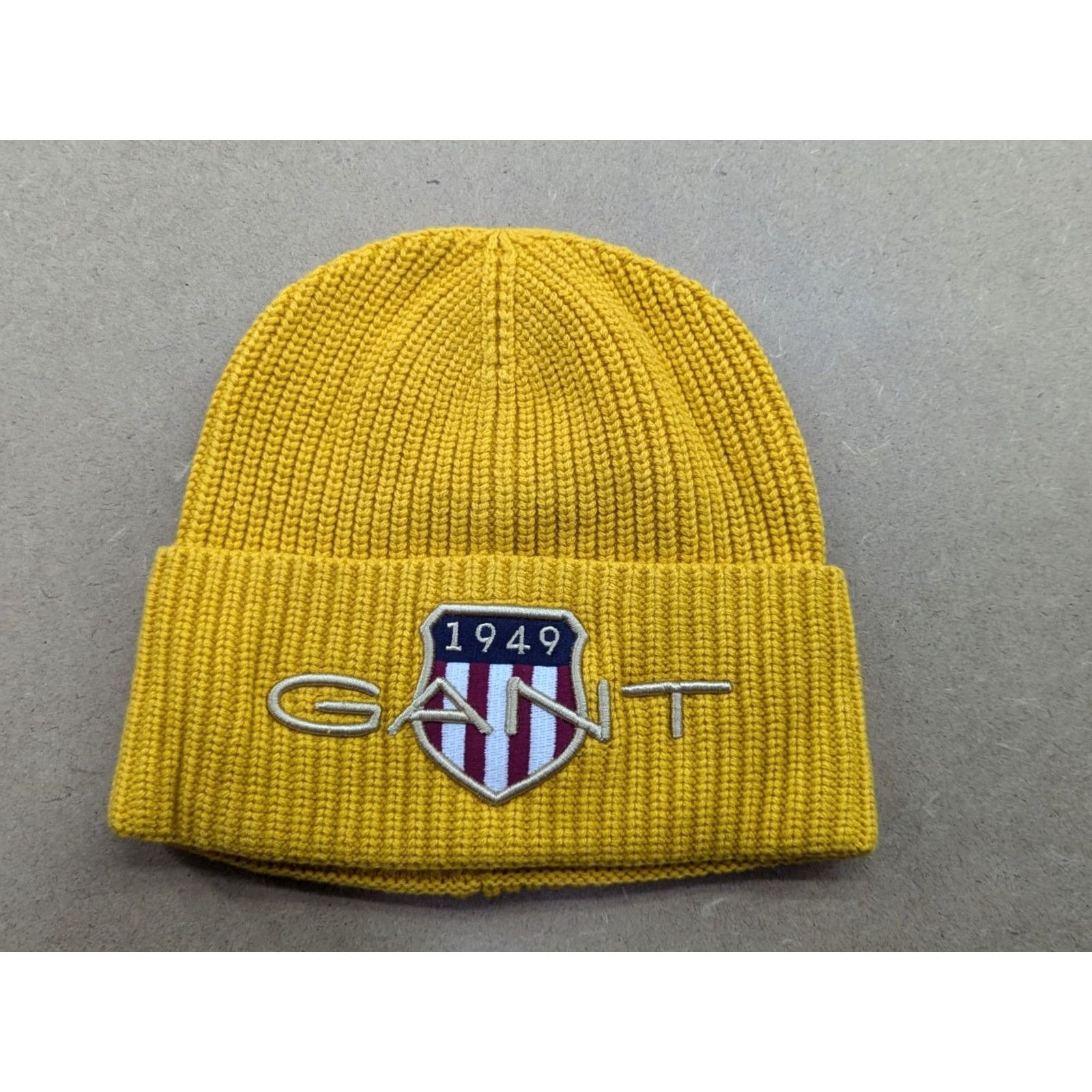 Patagonia GANT USA Yellow Beanie Hat Size S-M Ribbon Cuffed Big Logo Spellout Beanie Unisex Adults Mens Womens Size ONE SIZE - 2 Thumbnail