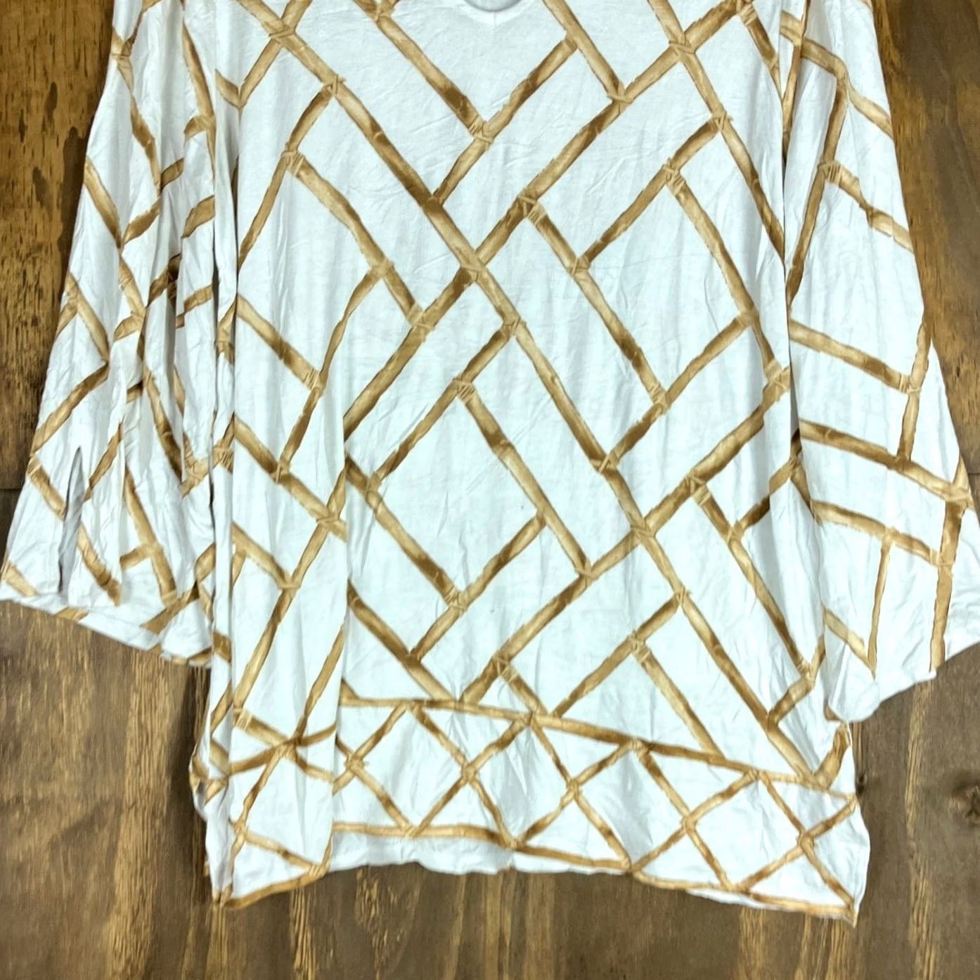 Vintage Chico's Womens Blouse White Bronze Amazon Bamboo V Neck Flare 3/4 Sleeve Tunic M Size M / US 6-8 / IT 42-44 - 3 Thumbnail