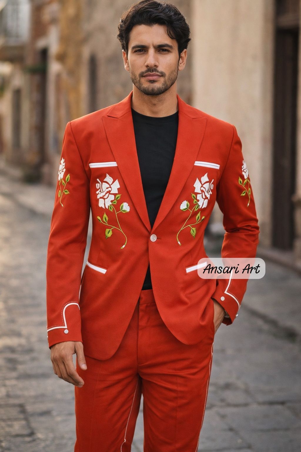 Other Men2PC Customize floral embroidery western Nudie prom outfit Size 44R - 1 Thumbnail