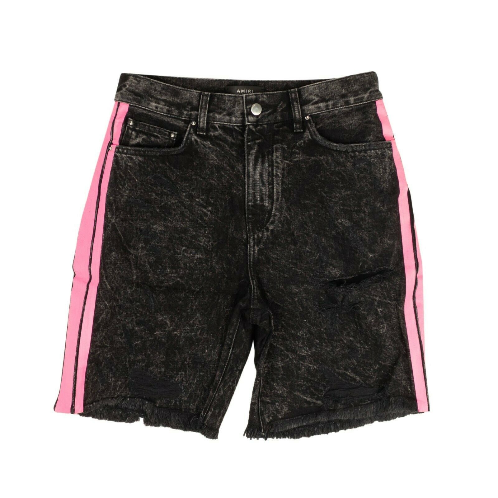 image of Amiri Black Denim Neon Pink Thrasher Shorts Size 30, Men's