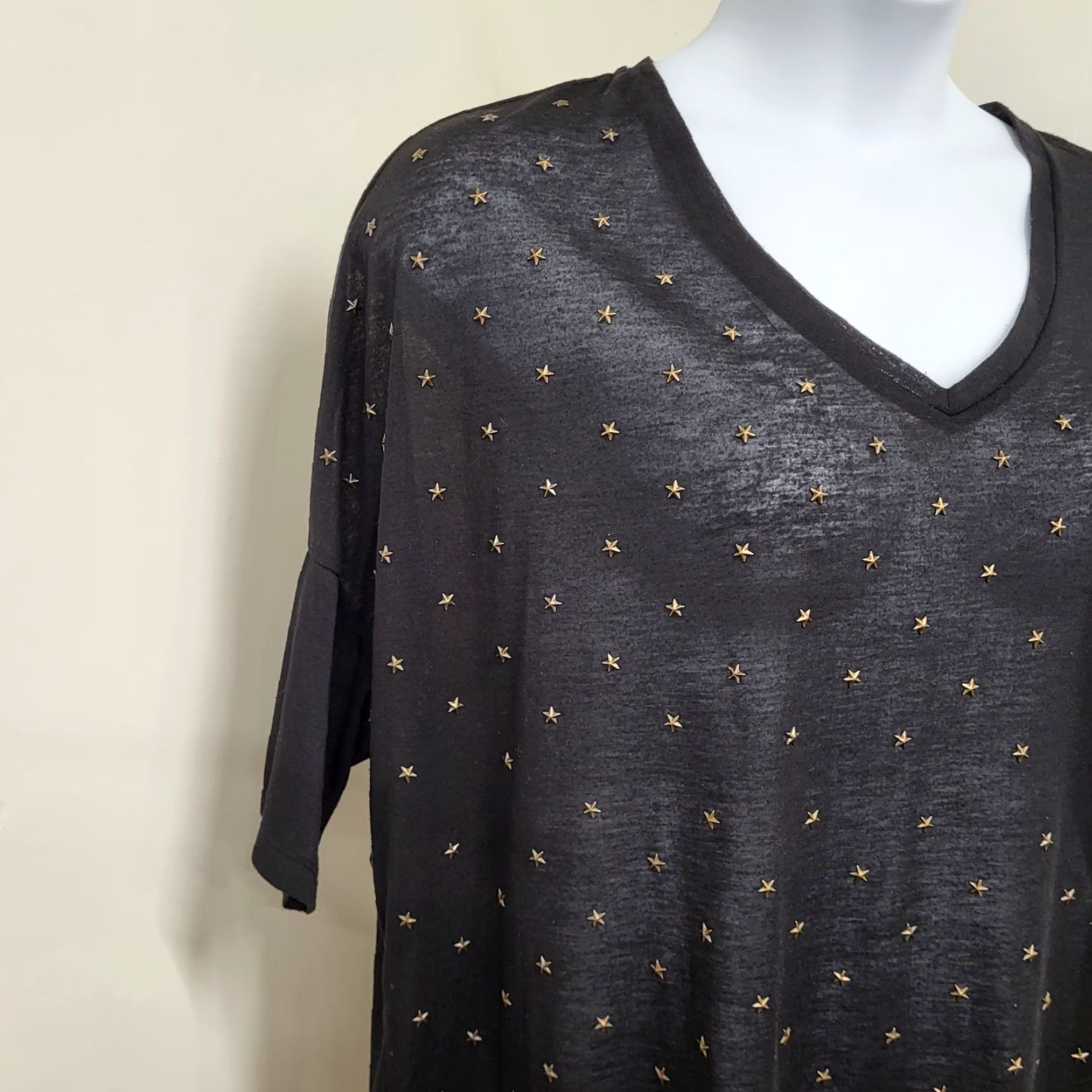 Vintage UMGEE USA Top Womens Large Black Stars Short Sleeve Semi-Sheer Shirt Ladies T-Shirt Raglan Sleeve Casual Size L / US 10 / IT 46 - 3 Thumbnail
