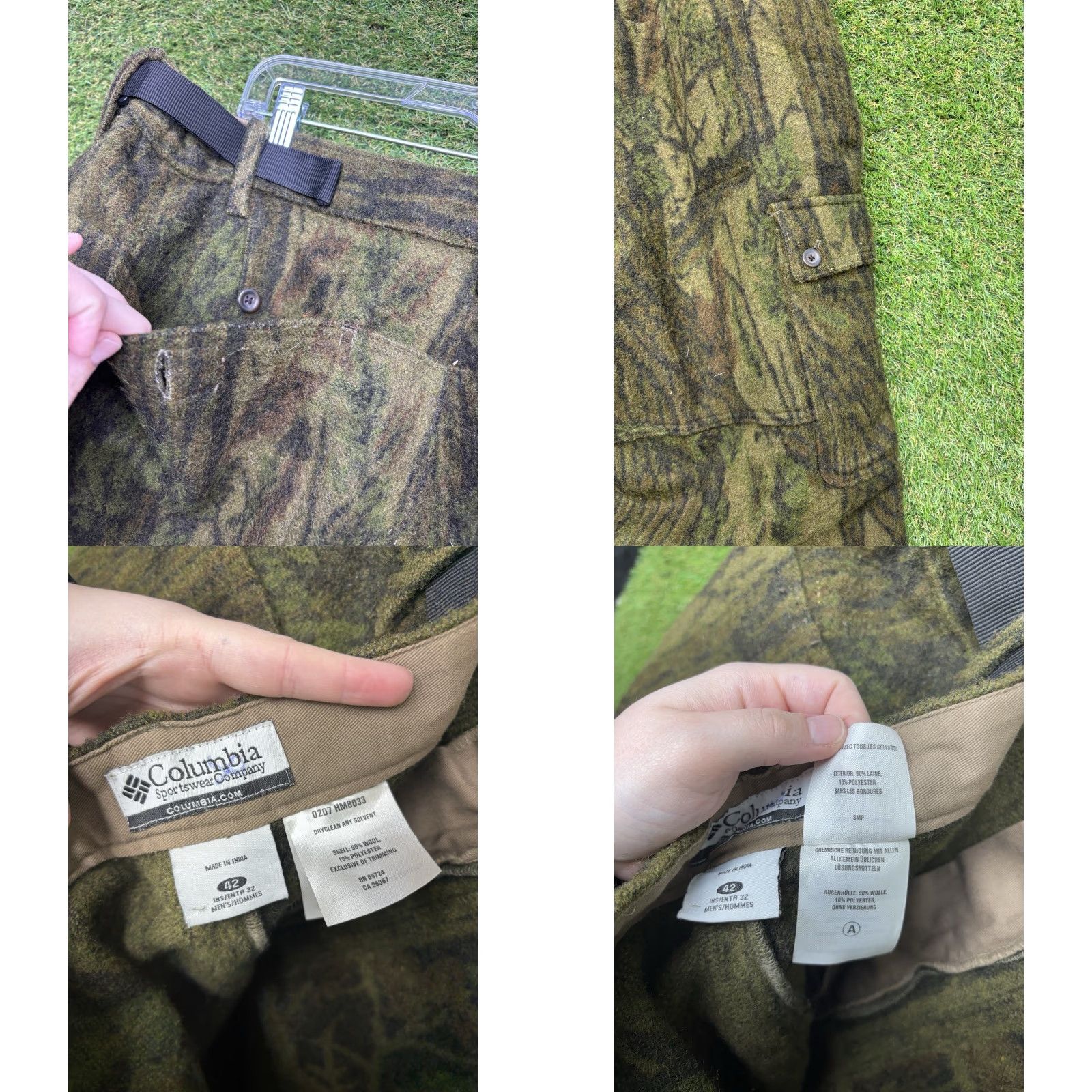 Vintage Columbia Horn Mesa Pants Mens 42 Camouflage Cargo Cotton Wool Belted Pockets Zip Button Vintage Style Cargo Pants Mens 42 Green Camouflage Size US 42 / EU 58 - 8 Thumbnail