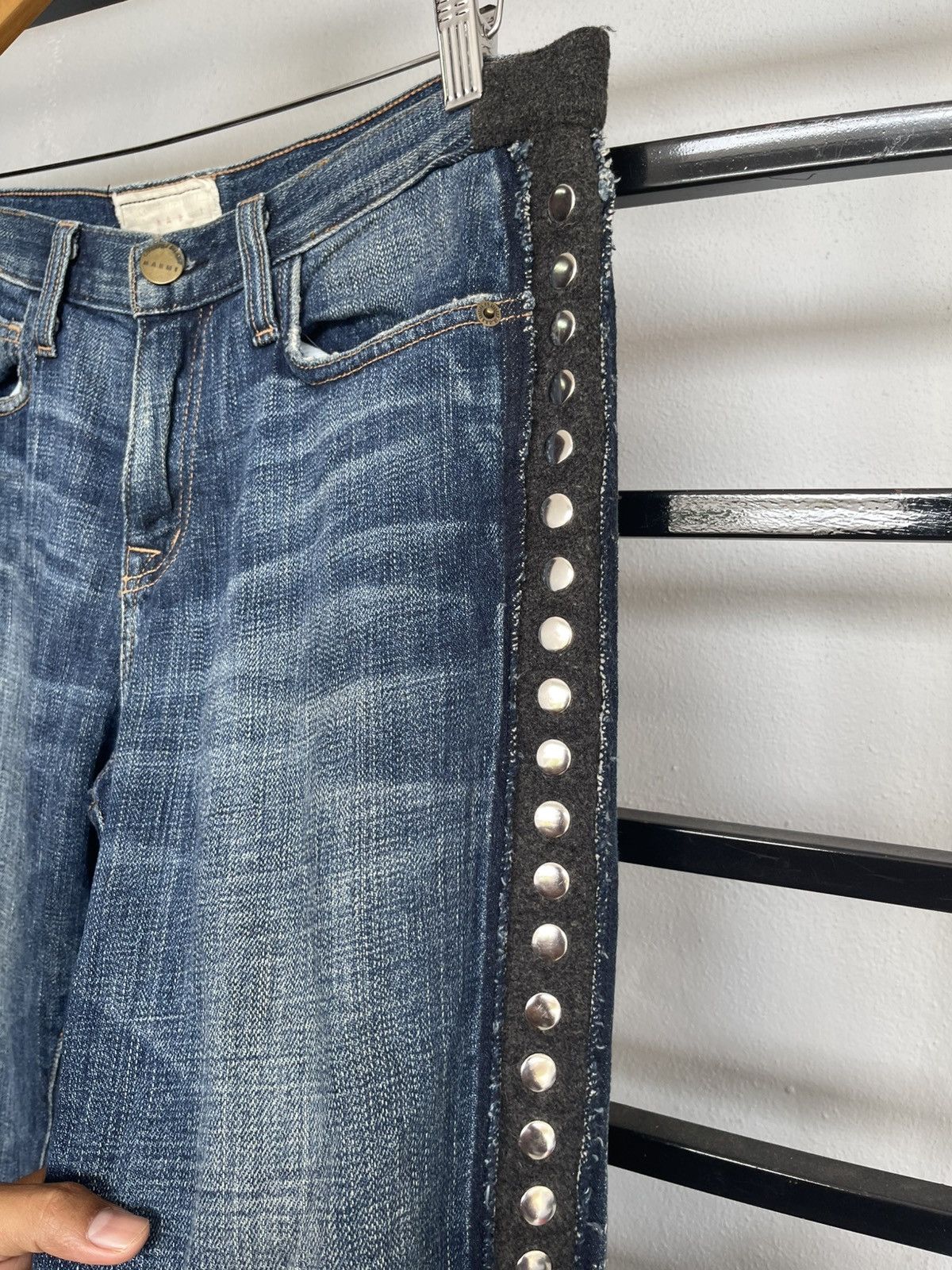 Current/Elliot × Marni Marni X Current Elliot Side Tape Cropped Jeans Size 33" - 2 Thumbnail