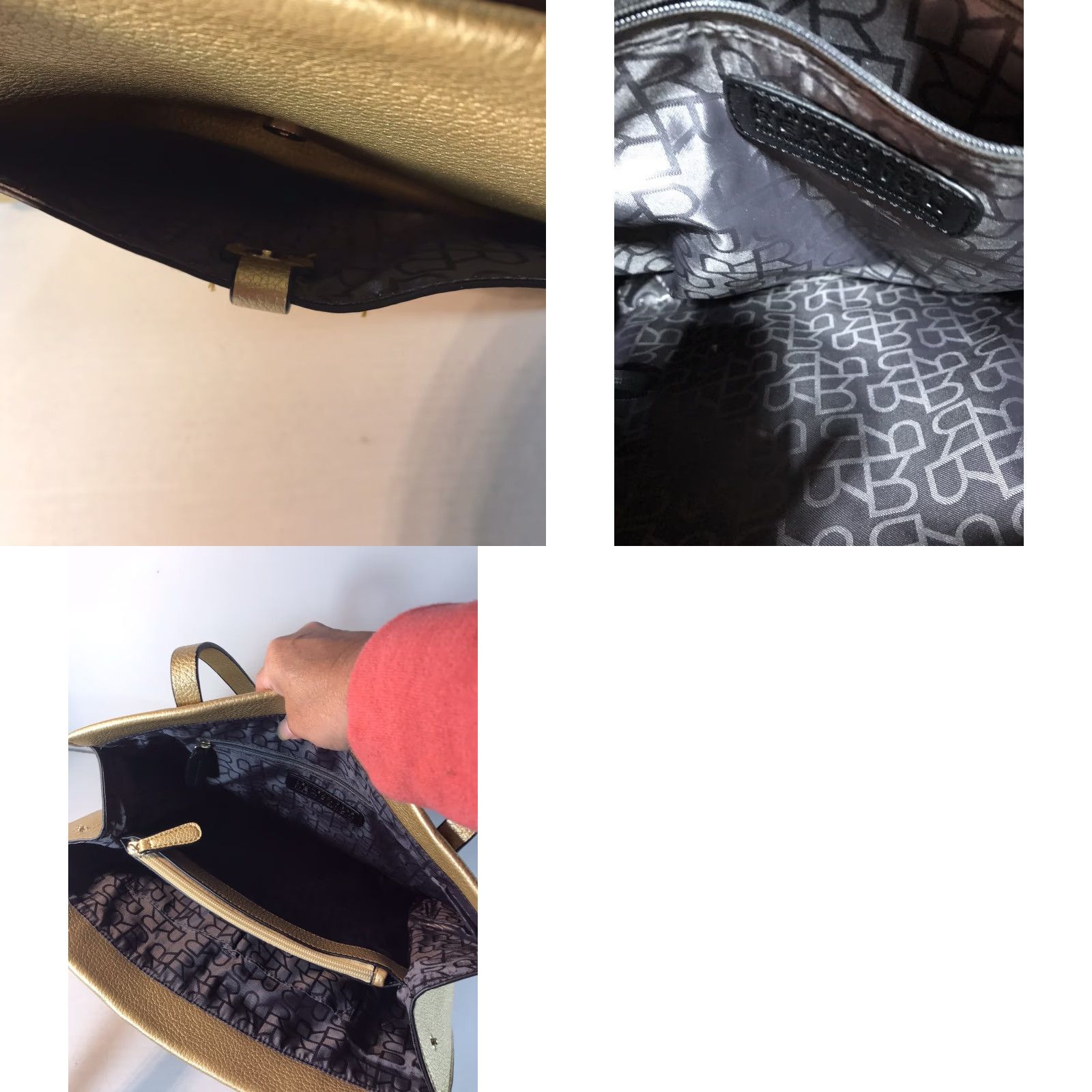 Kenneth Cole Kenneth Cole Reaction Metallic Gold Pebbled Faux Leather Shoulder Tote Bag Size ONE SIZE - 8 Thumbnail
