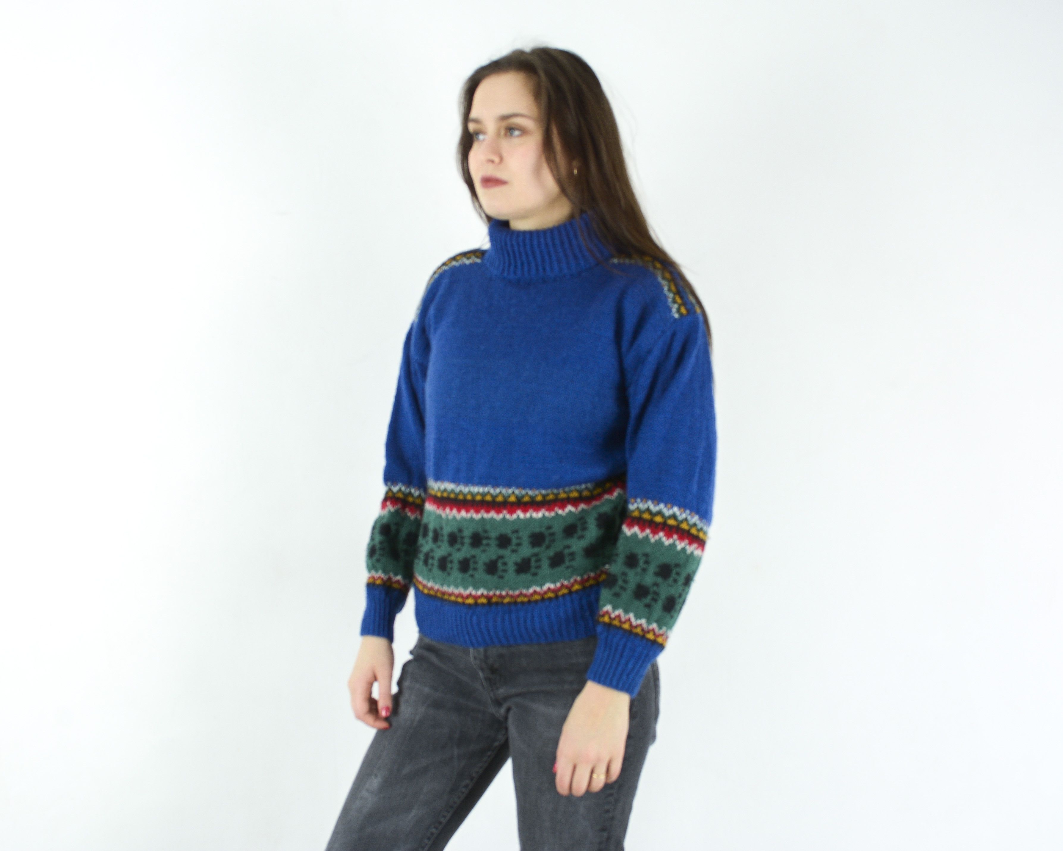 Vintage S Wool Sweater Pullover Jumper Knitted Turtle Neck Winter Size S / US 4 / IT 40 - 2 Thumbnail