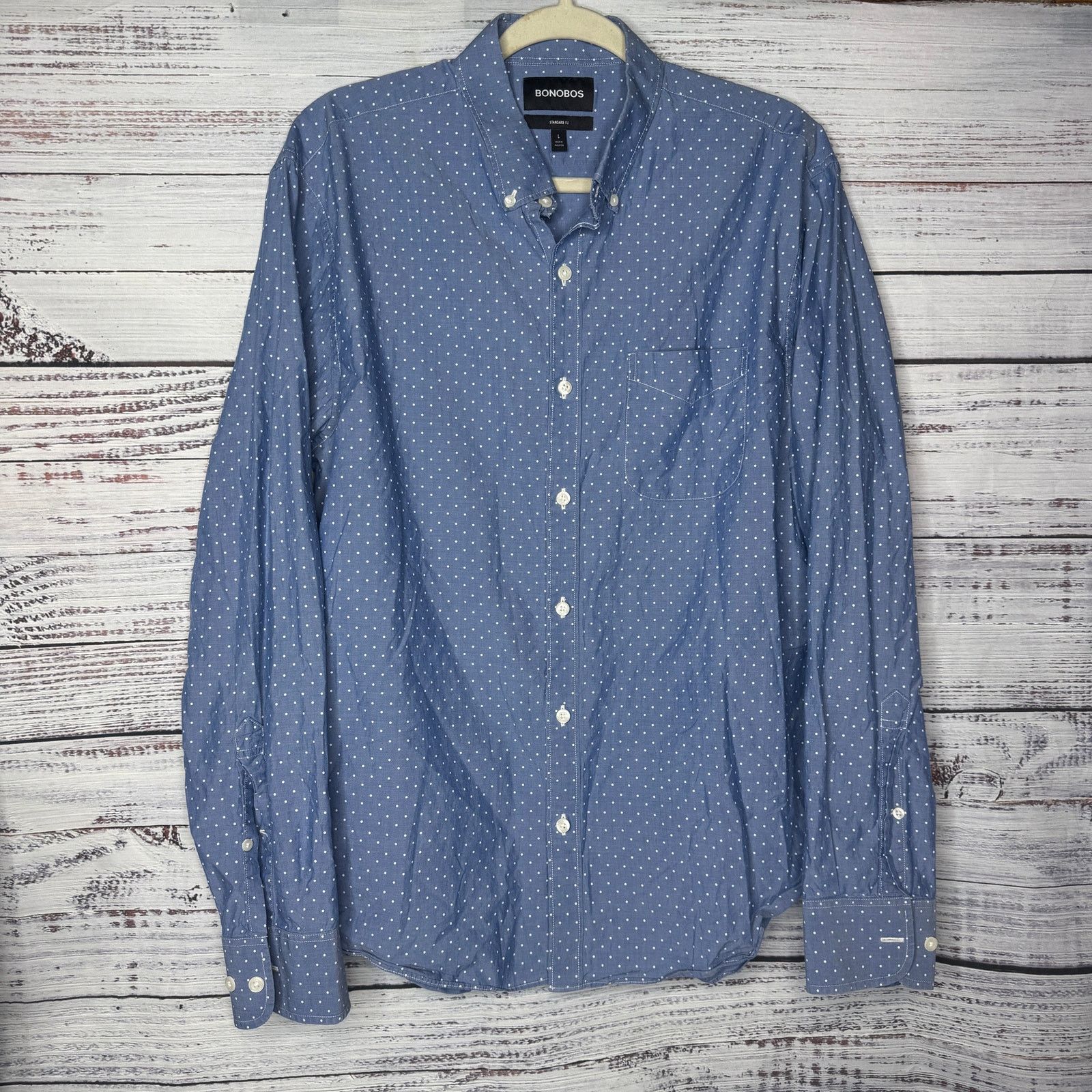Bonobos BONOBOS Men's Blue Polka Dot Button Down Shirt - LG Size US L / EU 52-54 / 3 - 1 Thumbnail