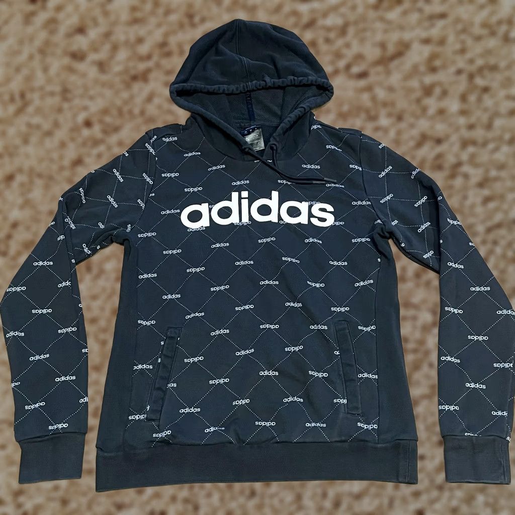 Adidas Adidas Hoodie Womens S Black Spell Out Logo Pullover Sweatshirt Kangaroo Pocket Sweatshirt Casual Athletic Size S / US 4 / IT 40 - 1 Thumbnail