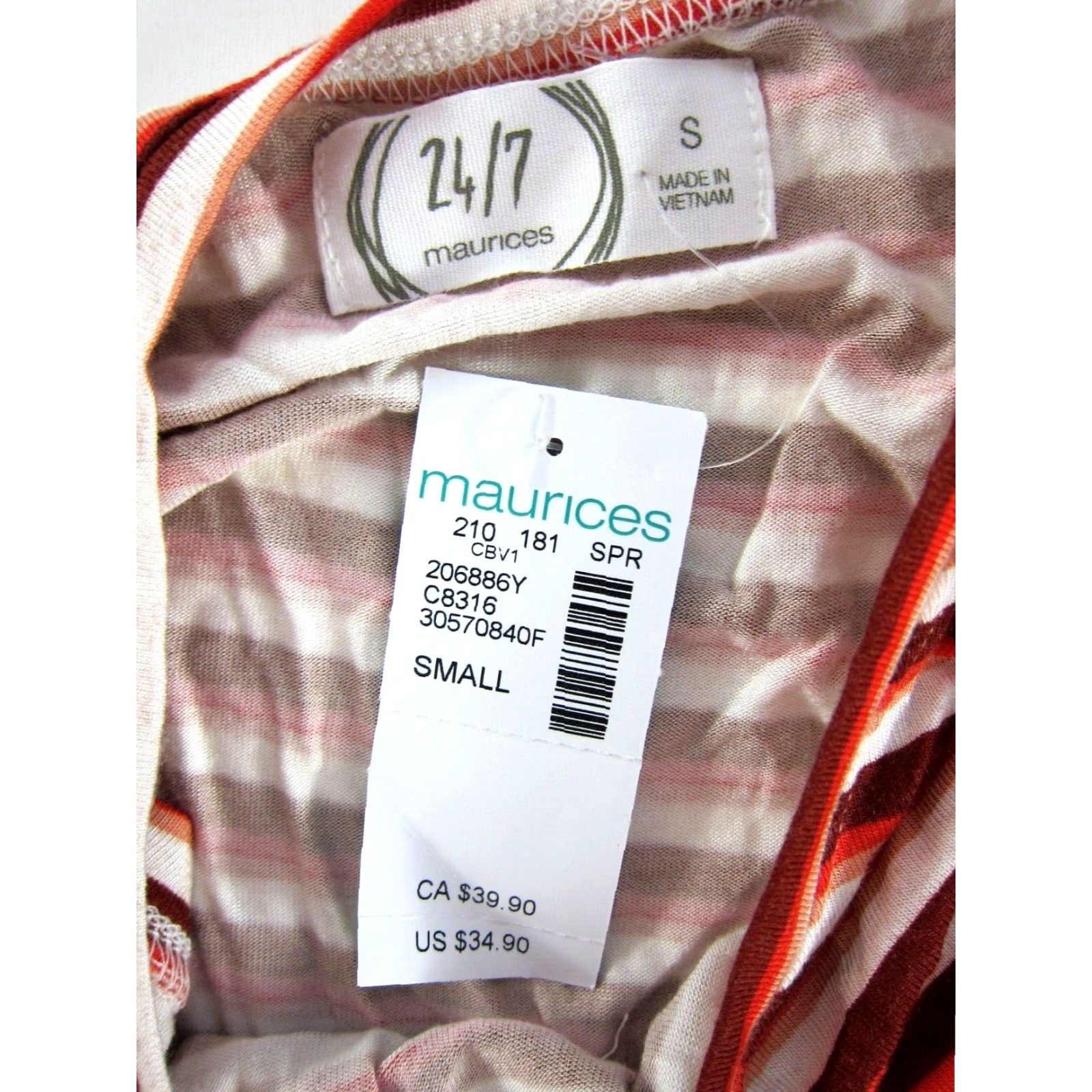 Vintage Maurices 24/7 Red Pink White Stripe Stretch Twist Long Maxi Tank Dress Small Size S / US 4 / IT 40 - 3 Thumbnail