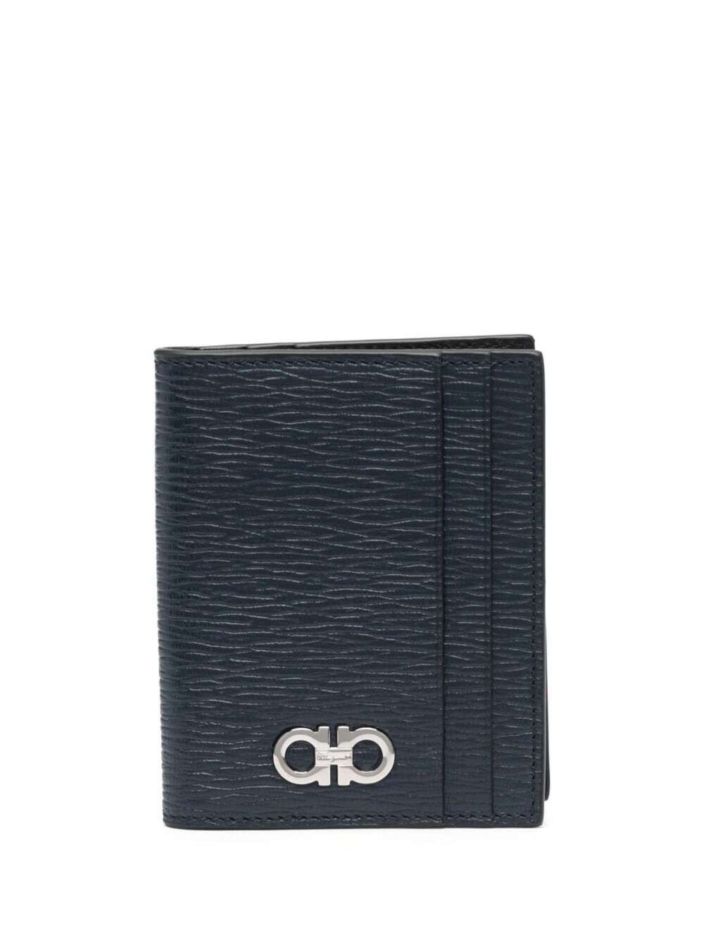 Blue Card Holder with Metallic Gancini Logo on the Front in Leather Man