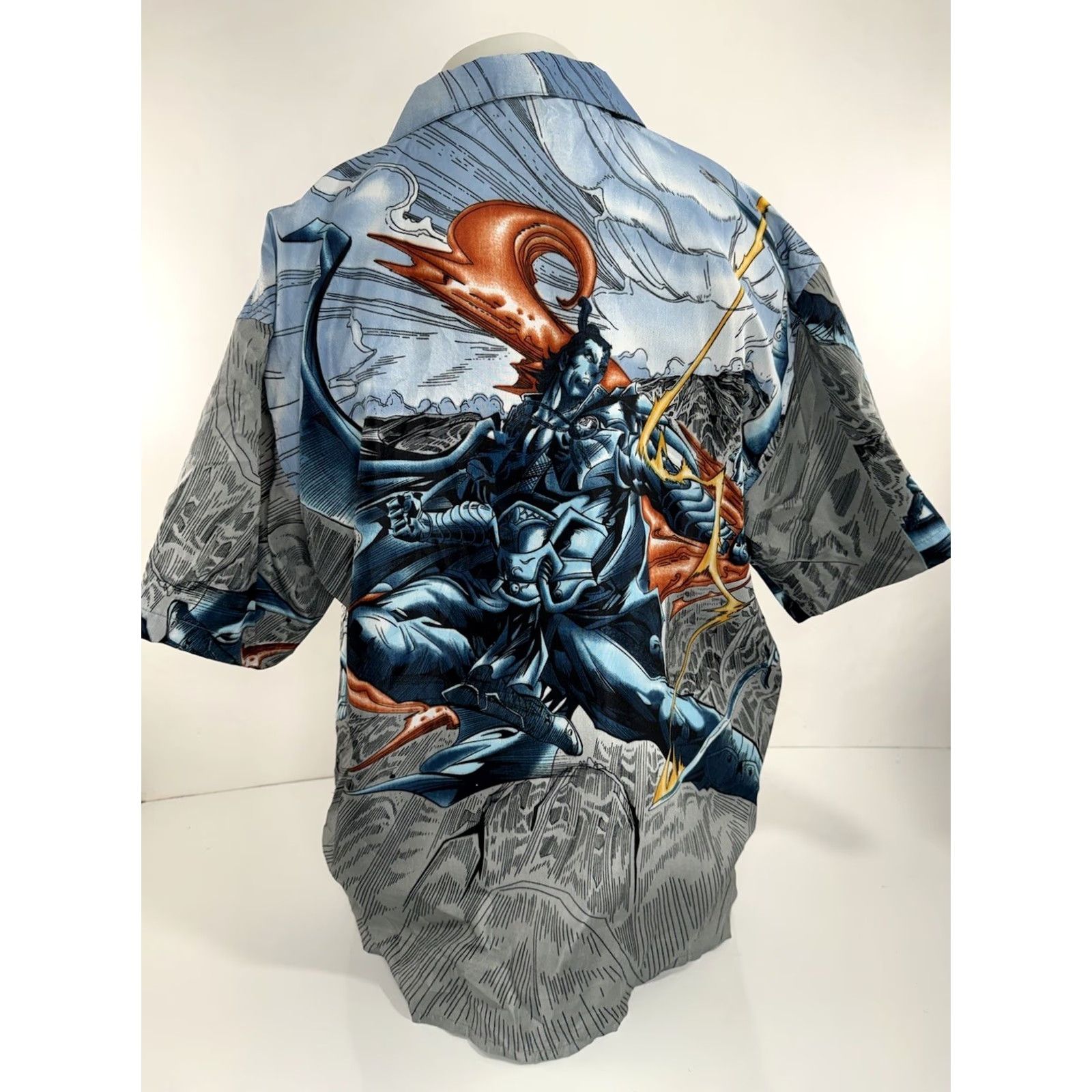 Vintage CLAUDIO NUCCI XL Shirt - New w Tags - Japanese Samurai Anime Button-Up, Short Sleeve, Blue, Men Interactive XL, Anime Theme, Mens Shirt Size US XL / EU 56 / 4 - 3 Thumbnail