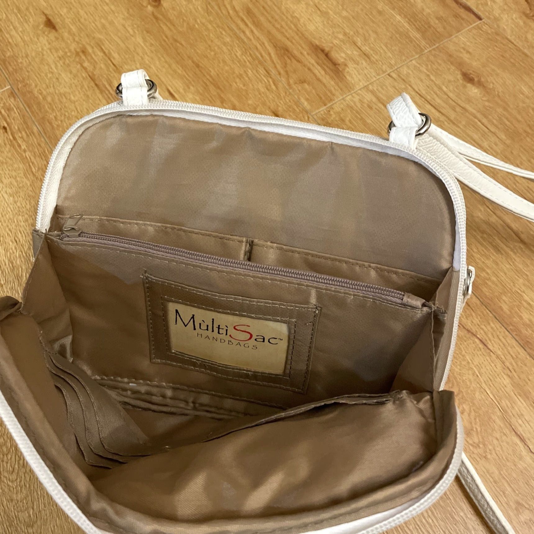 Vintage VINTAGE MultiSac Haven White Vegan Leather Crossbody Handbag Pockets Boho Women Medium Crossbody Bags Mens? Size ONE SIZE - 6 Thumbnail