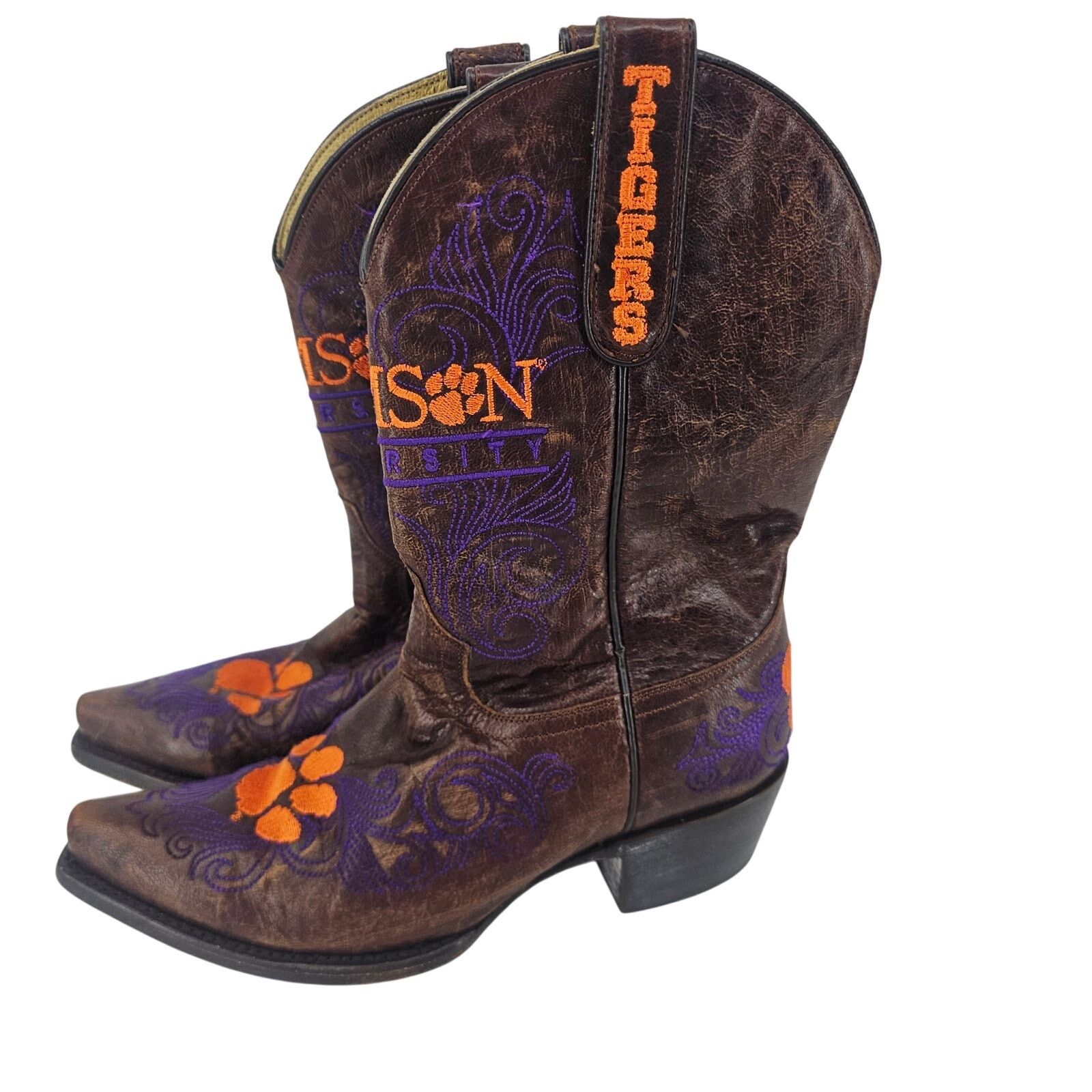 NCAA × Other Gameday Clemson Tigers Logo Western Cowgirl Leather Boot 7 Size US 7 / IT 37 - 1 Thumbnail