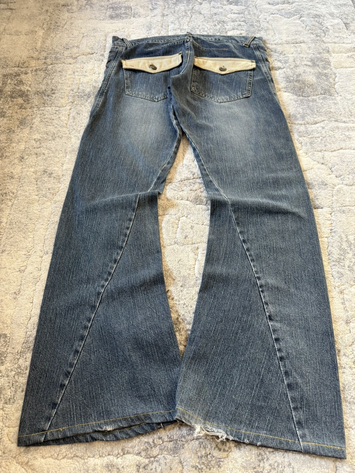 If Six Was Nine Slow Hand Jam 40 Paneled Asymmetrical Lace Up Flared Jeans Size US 32 / EU 48 - 2 Thumbnail