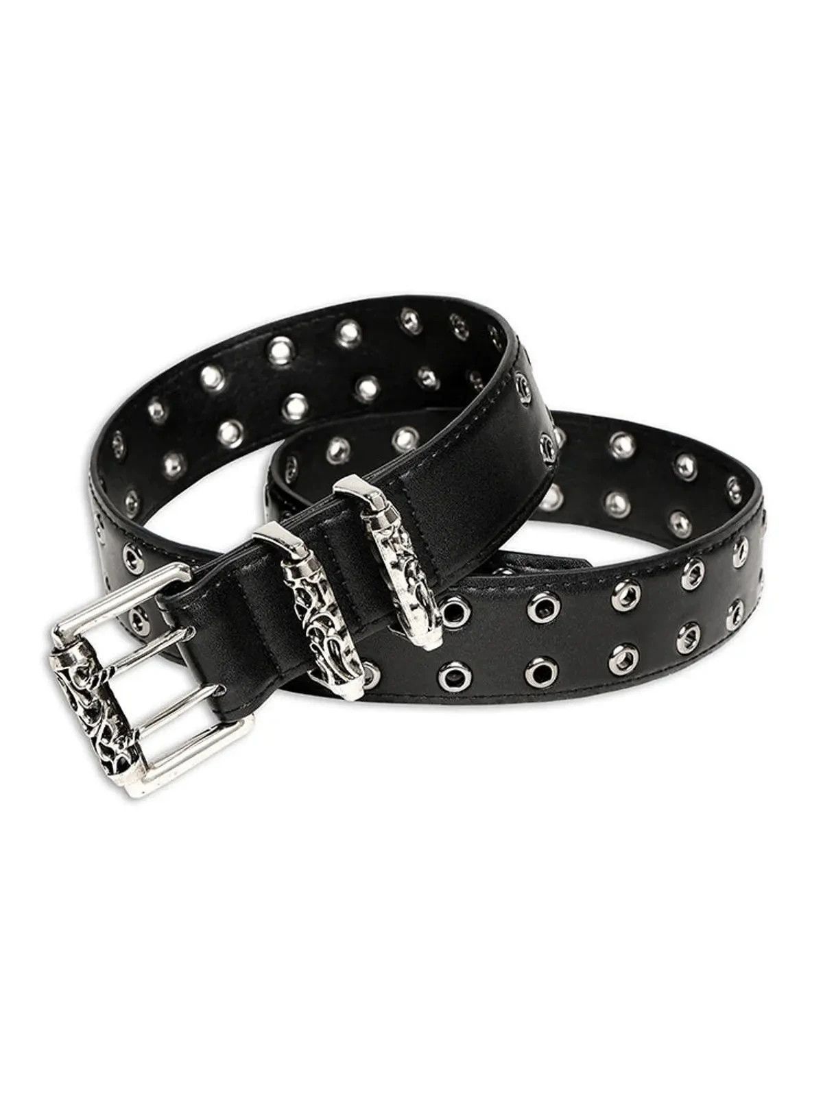 Other Black Leather Grommet Belt with Heavy-Duty Silver Buckle Size ONE SIZE - 1 Thumbnail