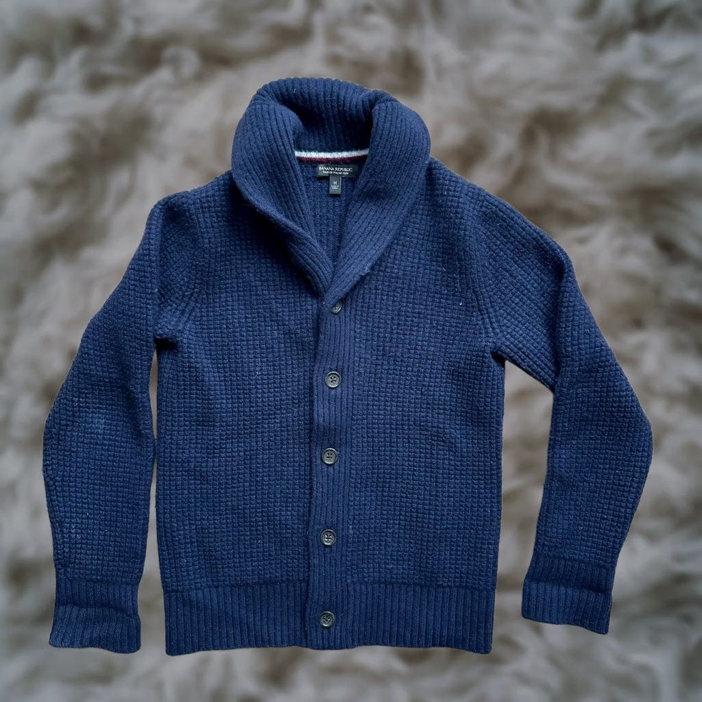 Banana Republic Banana Republic Sweater Mens Medium Wool Cardigan Navy Blue Cowl Neck Size US M / EU 48-50 / 2 - 1 Thumbnail