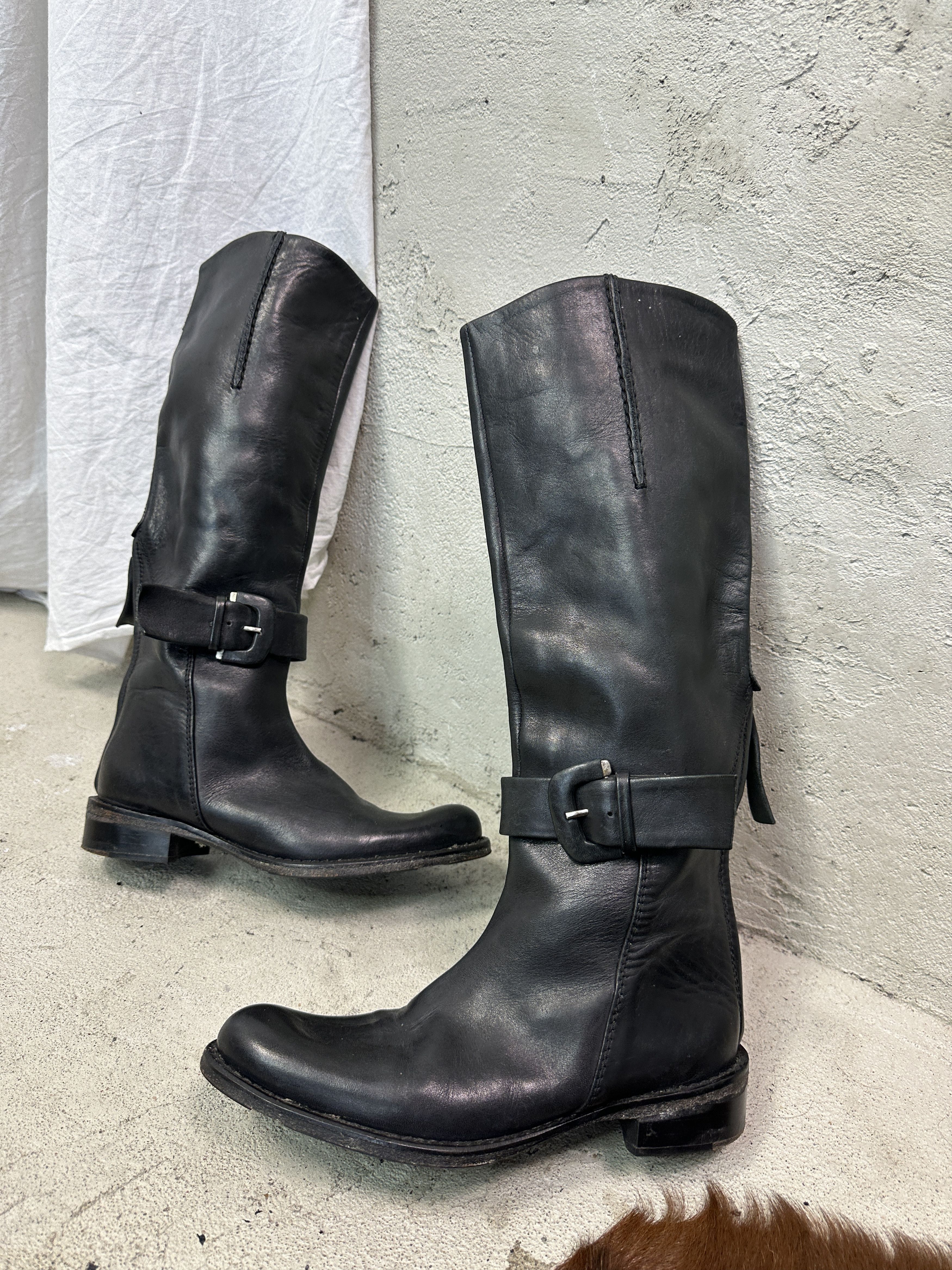 Vintage Vintage Leather Buckled Biker Moto Grunge Boots Y2K Size US 4 / IT 34 - 1 Thumbnail