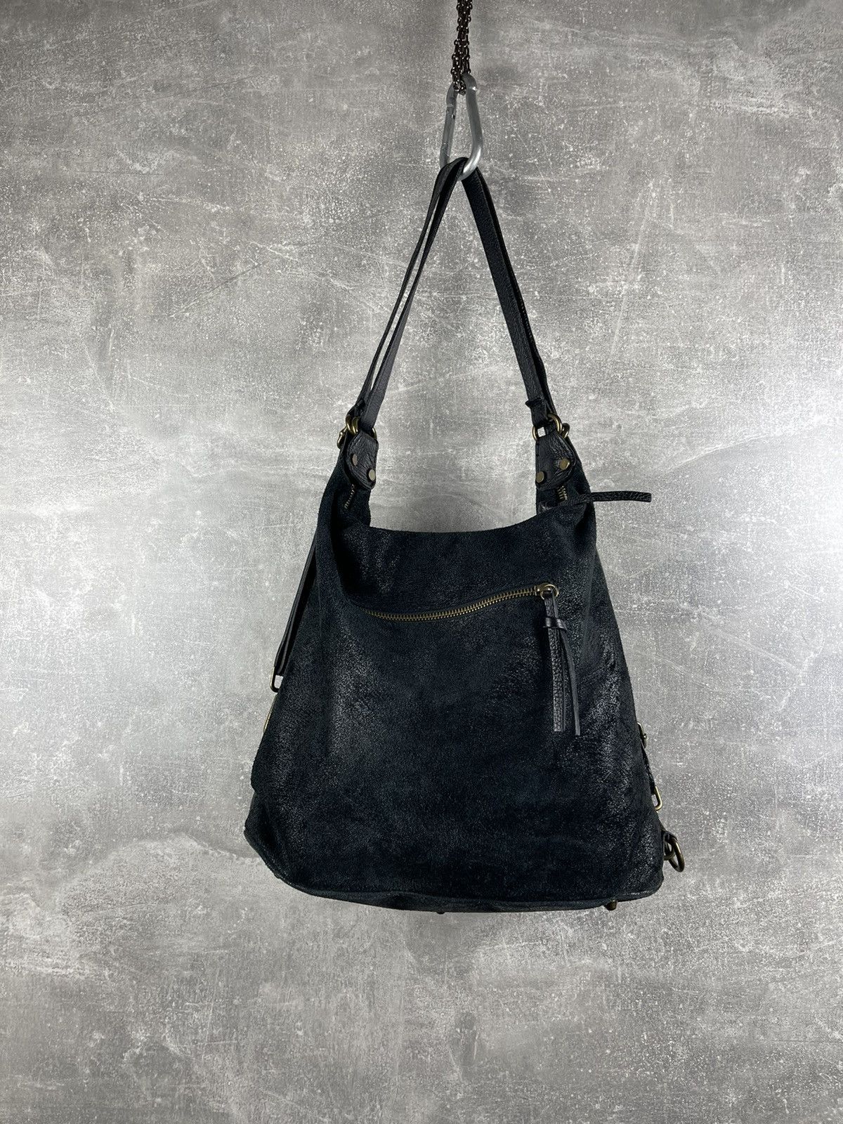 Genuine Leather Minimalist Hobo Black Suede Shoulder Handcrafted Bag Made Size ONE SIZE - 5 Thumbnail