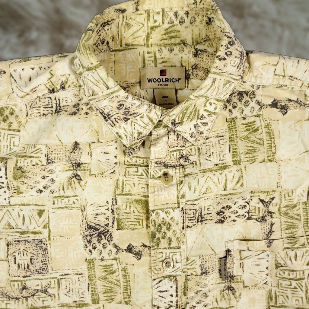 Vintage Woolrich Shirt Mens Short Sleeve Button Up Beige Yellow Tropical Casual Large Size US L / EU 52-54 / 3 - 1 Thumbnail
