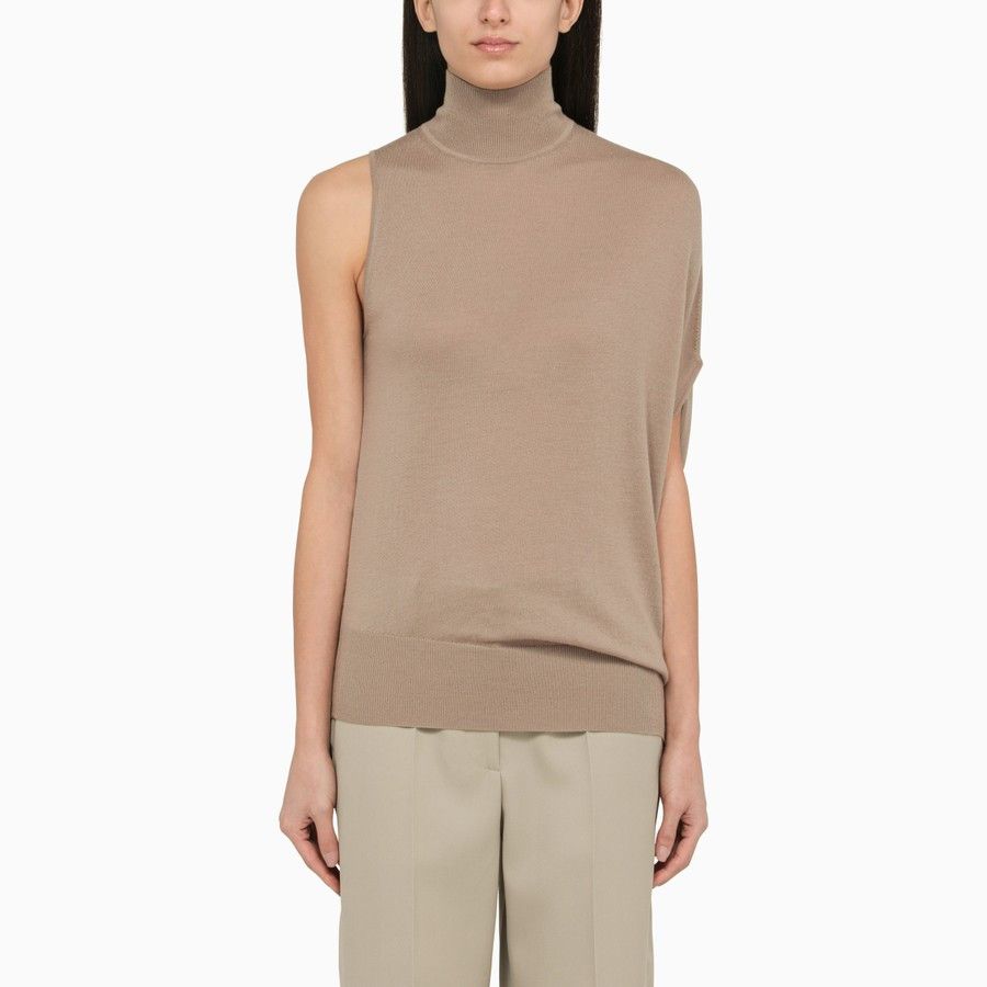 Calvin Klein o1d2blof0824 One-Shoulder Wool Turtleneck Top in Beige Size M / US 6-8 / IT 42-44 - 1 Thumbnail