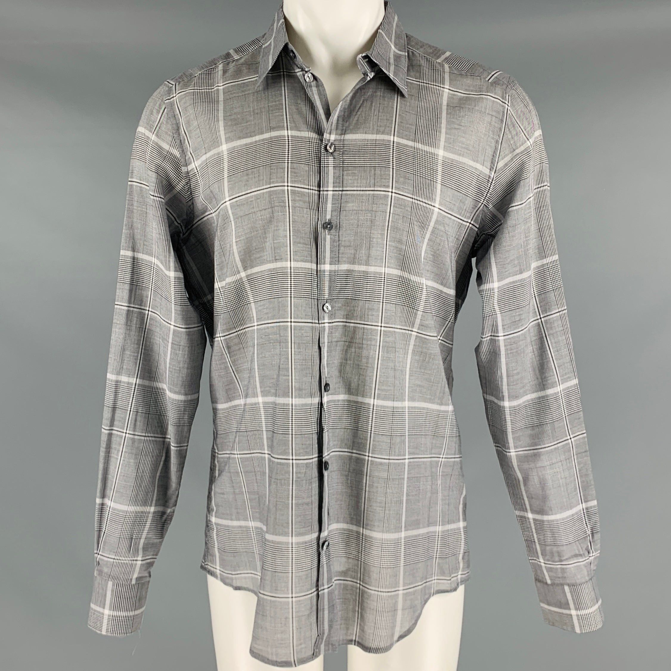 image of Dolce Gabbana Black White Plaid Cotton Button Up Long Sleeve Shirt, Men's (Size Medium)