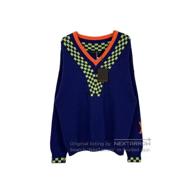 Louis Vuitton Louis Vuitton Electric Blue Checker Half Wool Sweater Size US S / EU 44-46 / 1 - 1 Thumbnail