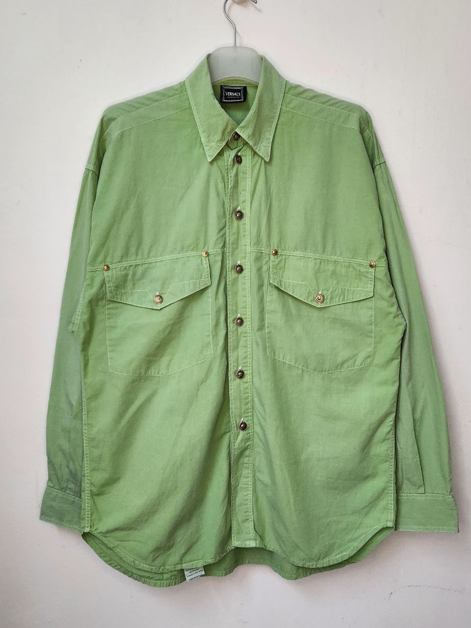 Versace Green Button Ups Versace Vintage Size US L / EU 52-54 / 3 - 1 Thumbnail