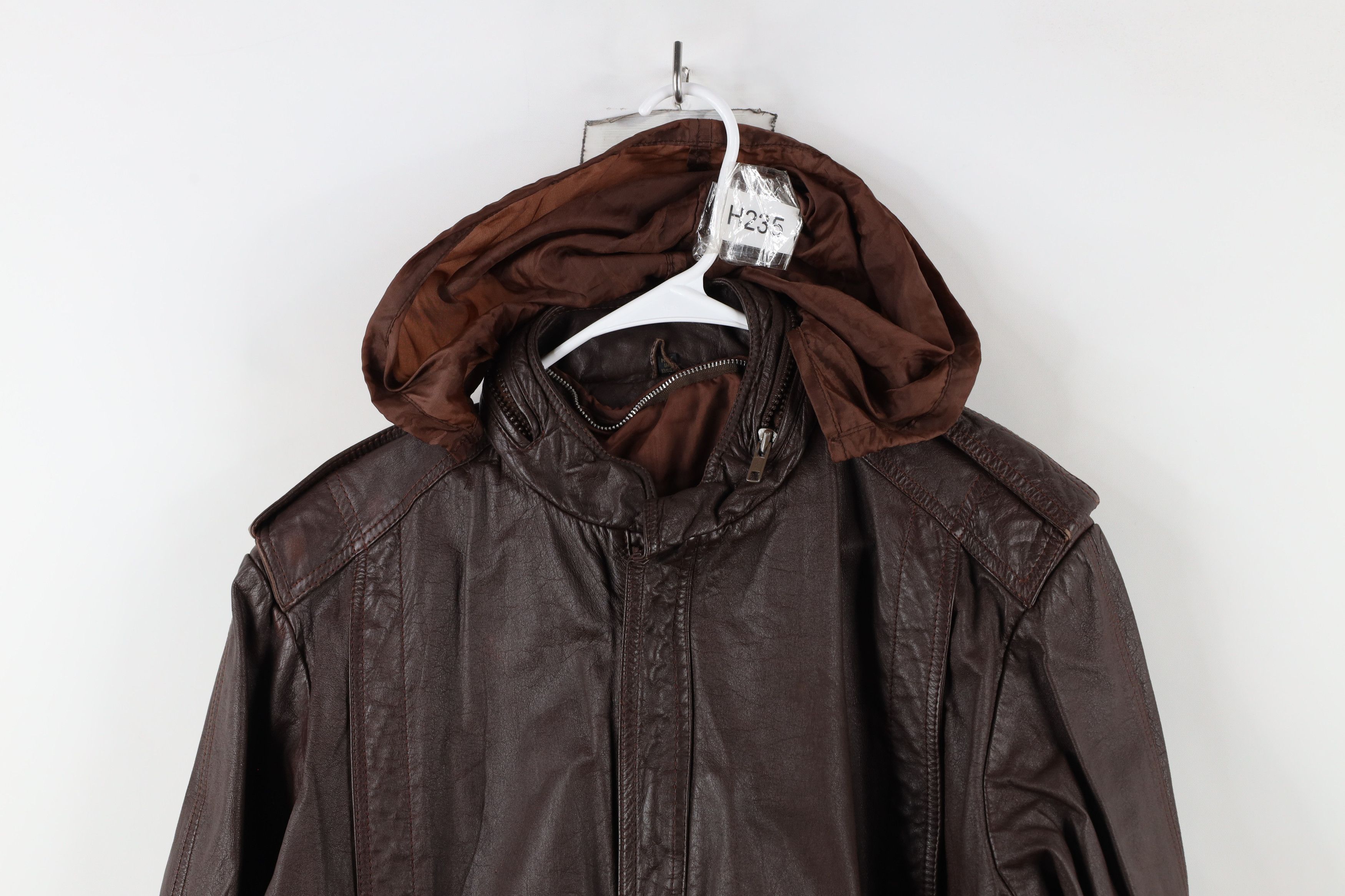 Vintage Vintage 70s Streetwear Hooded Leather Bomber Jacket Brown Size US L / EU 52-54 / 3 - 2 Thumbnail