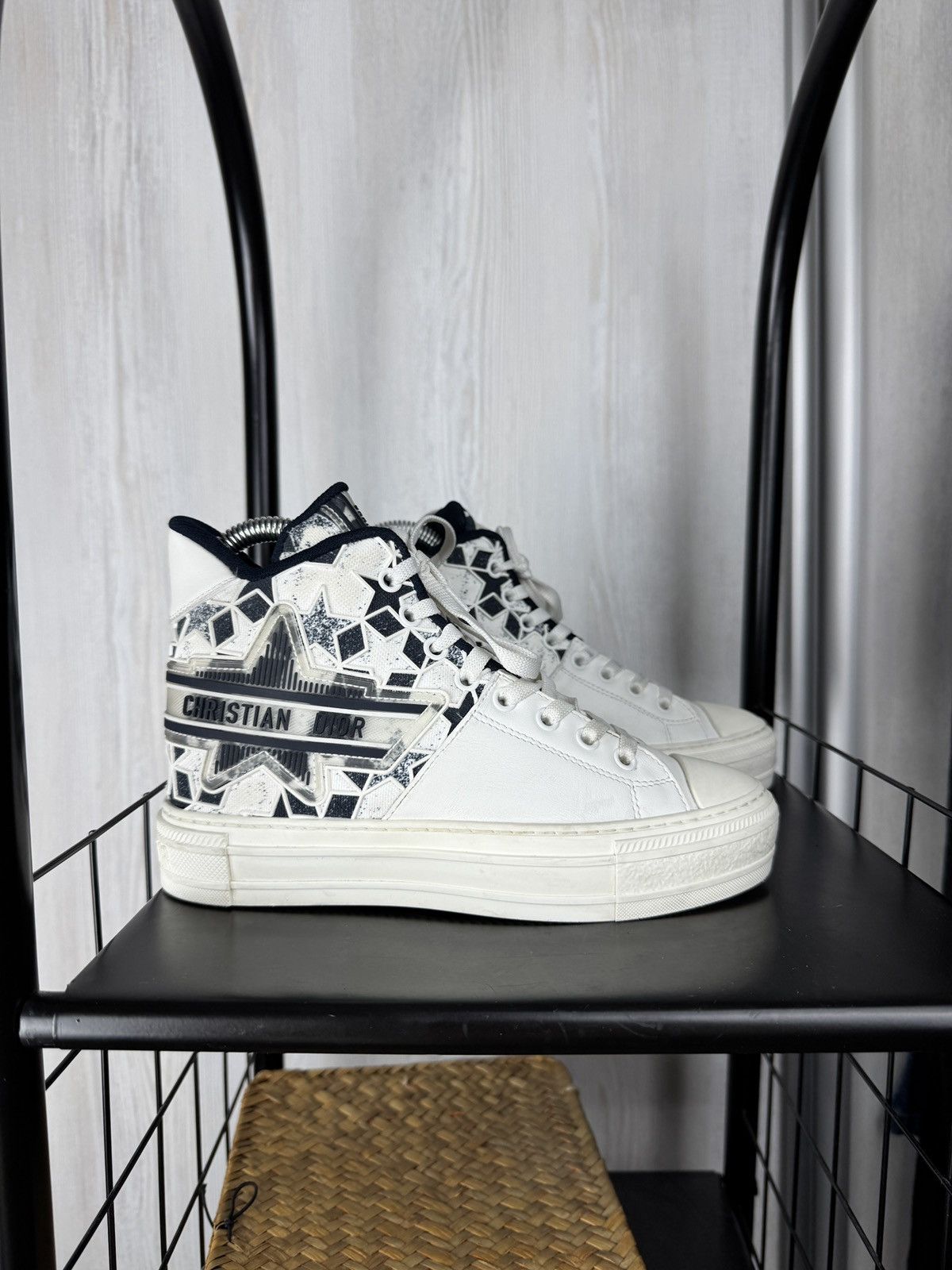 Dior Dior Walk'n'Dior Star Star Lace Up High Top Leather Sneakers Size US 4.5 / IT 34.5 - 1 Thumbnail