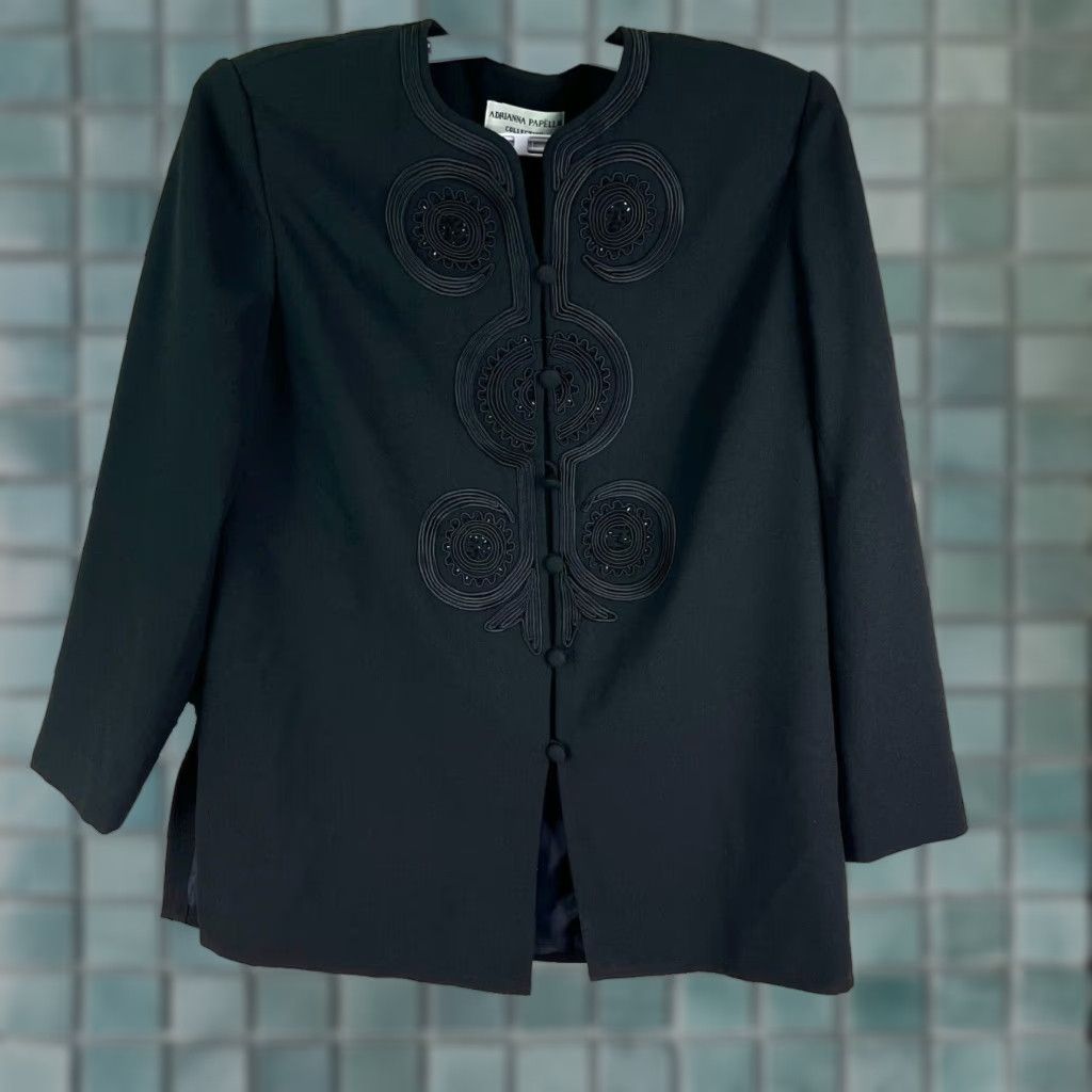 Adrianna Papell Adriana Papell Sequin Embroidered Blazer Jacket Womens Size 14 Black Size XL / US 12-14 / IT 48-50 - 1 Thumbnail