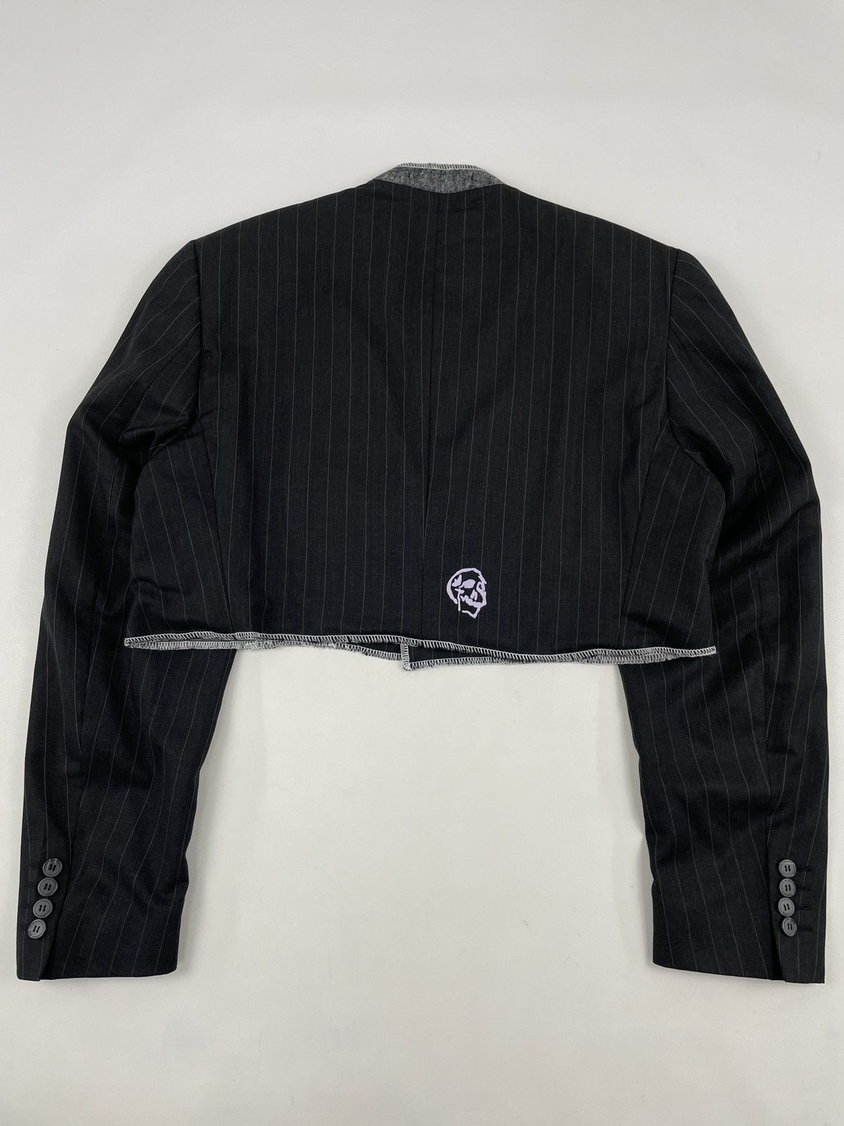 Yves Saint Laurent VTG SAINT LAURENT Wool YSL Logo Skulls Blazer Cropped Jacket Size 52L - 11 Thumbnail