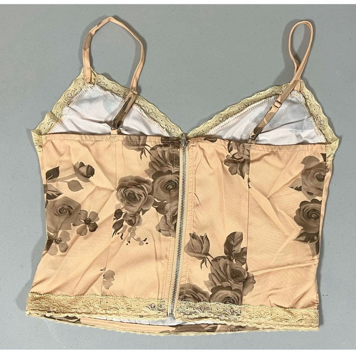 Vintage Beige Satin Silk Floral Lace Tank Top Shirt Blouse Size M 🤎✨ Size M / US 6-8 / IT 42-44 - 3 Thumbnail