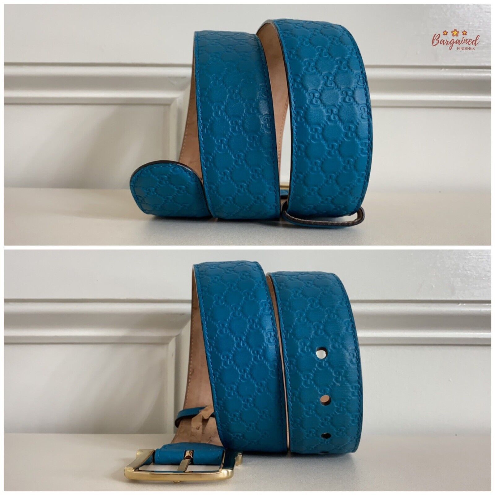 Gucci GUCCI Teal Blue Microguccissima Leather Gold Buckle Belt Size 28 - 6 Thumbnail