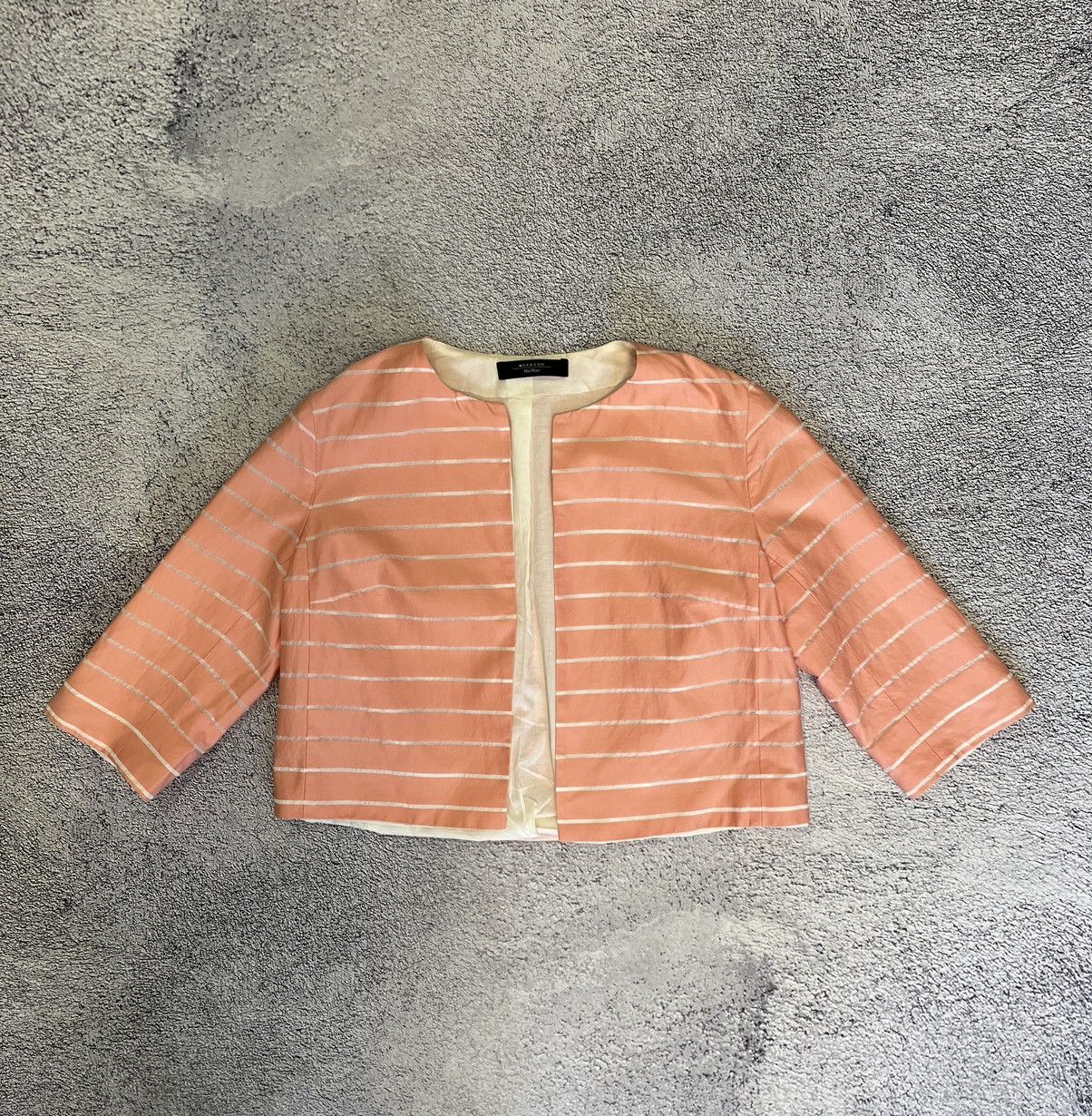 Weekend Max Mara Weekend Max Mara Pink Cropped Silk-Cotton Blazer Jacket 36 Size S / US 4 / IT 40 - 4 Thumbnail
