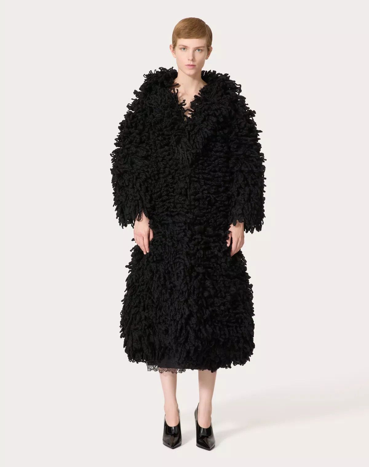 Valentino o1s1wg110426 Wool Knit Coat in Nero Size S / US 4 / IT 40 - 4 Thumbnail