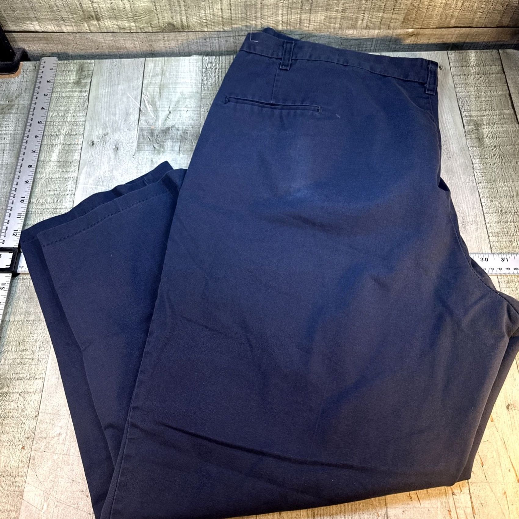 Vintage Mens Navy Blue Pants 48x30 Classic Fit Casual Work Chino Flat Front Size US 32 / EU 48 - 7 Thumbnail