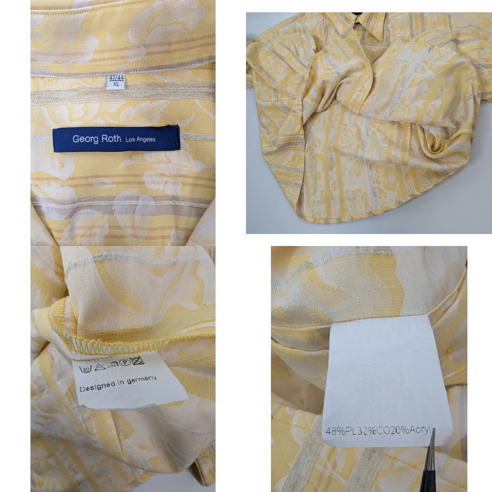 Vintage Georg Roth Mens Button Shirt XL Floral Rose Yellow Striped Long Sleeve Size US XL / EU 56 / 4 - 8 Thumbnail