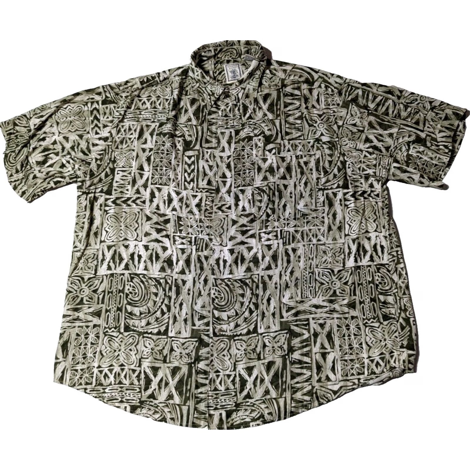 Roundtree & Yorke ROUNDTREE & YORKe Men XL Green 100% Rayon Abstract Short Sleeve Button-Up Shirt Size US XL / EU 56 / 4 - 2 Thumbnail