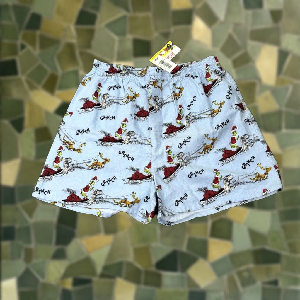Vintage Dr Seuss Grinch Pajama Shorts Mens Large Blue Christmas Sleep Lounge Boxers Size US 33 - 1 Thumbnail