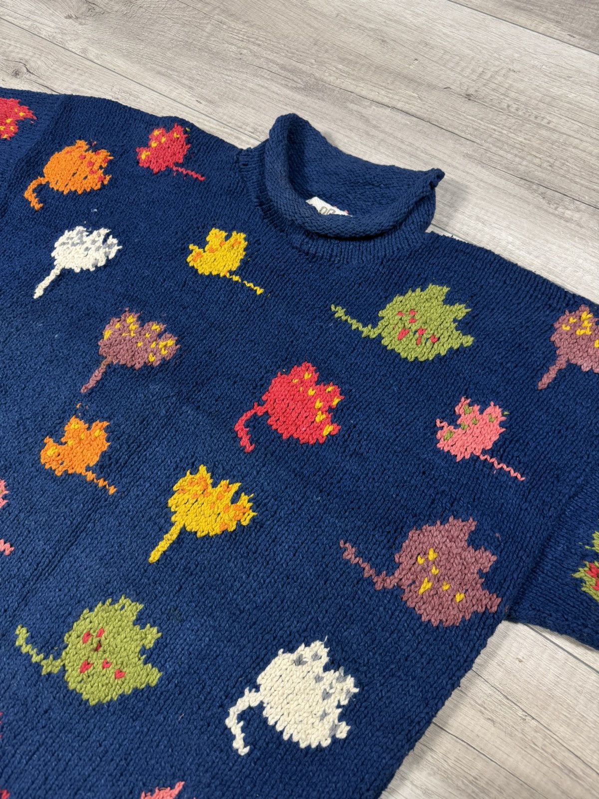 Handmade AMANO Handmade Vintage Cotton Autumn Leaves Knitted Sweater Size US M / EU 48-50 / 2 - 3 Thumbnail