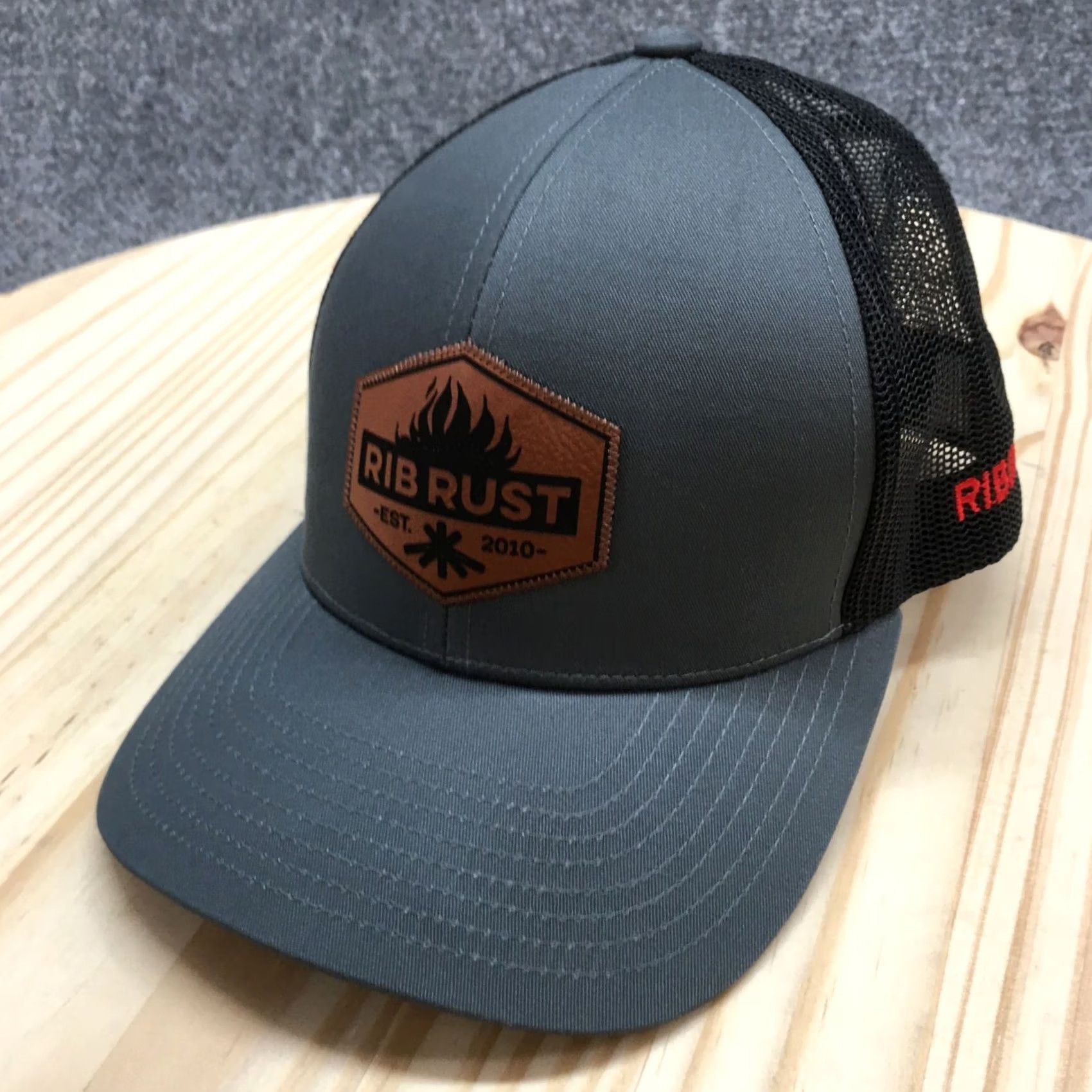Logo 7 Rib Rust Trucker Hat Unisex Black Gray One Size Curved Brim Embroidered Logo Size ONE SIZE - 2 Thumbnail