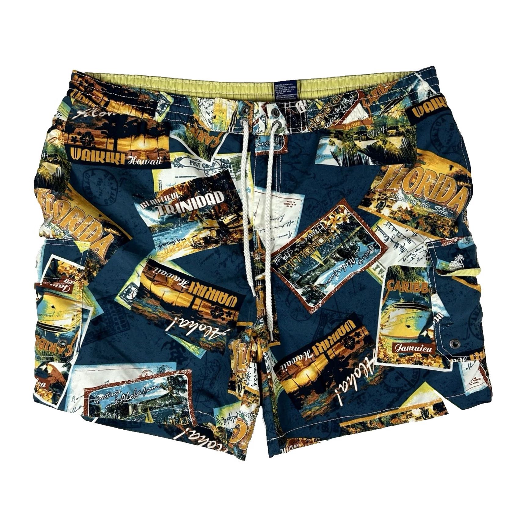 Vintage Caribbean Joe Swim Trunks Men's XXL All Over Print Hawaiian Drawstring Pockets Size ONE SIZE - 2 Thumbnail