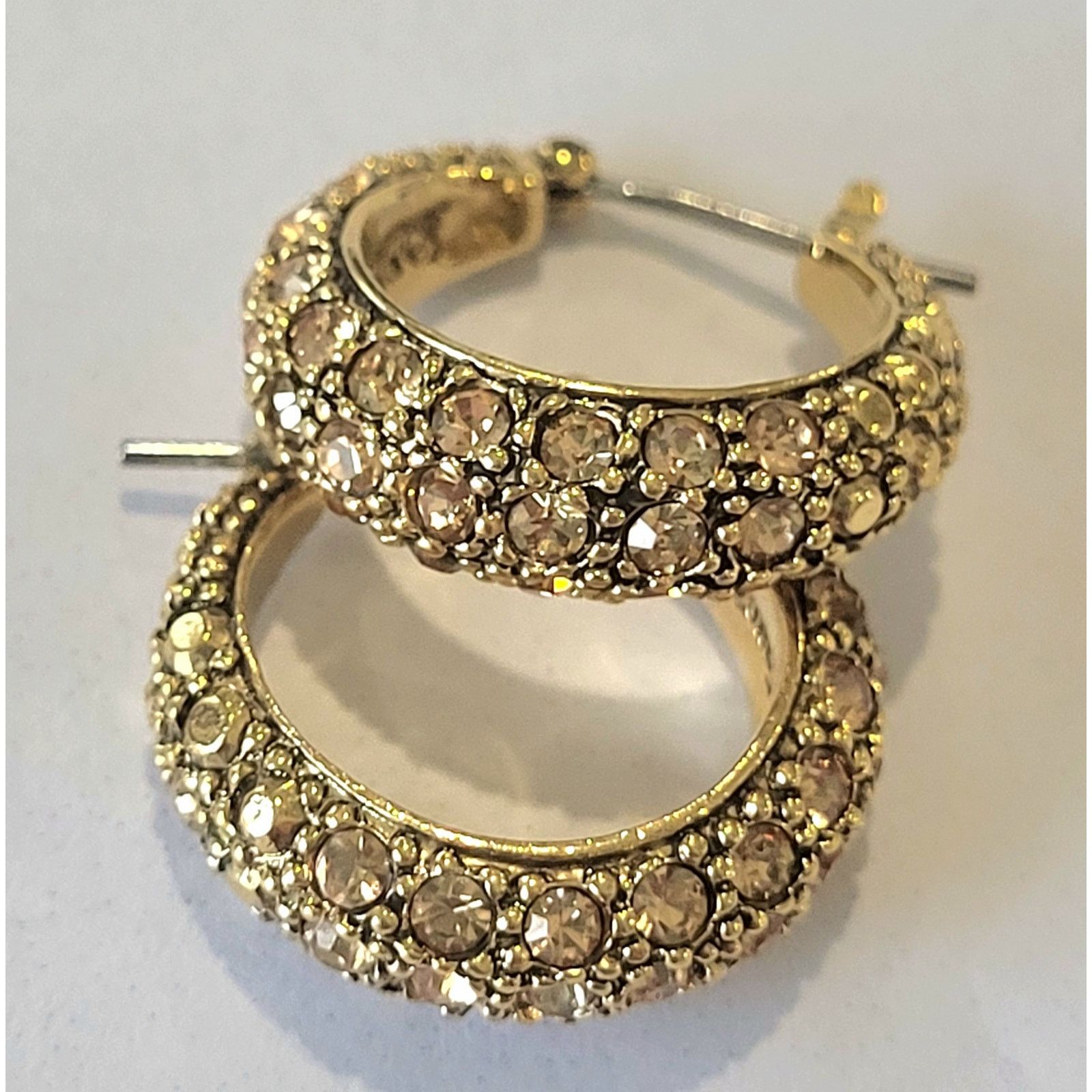 Monet Monet Gold Rhinestone Hoop Earrings Signed Vintage Pierced Size ONE SIZE - 7 Thumbnail