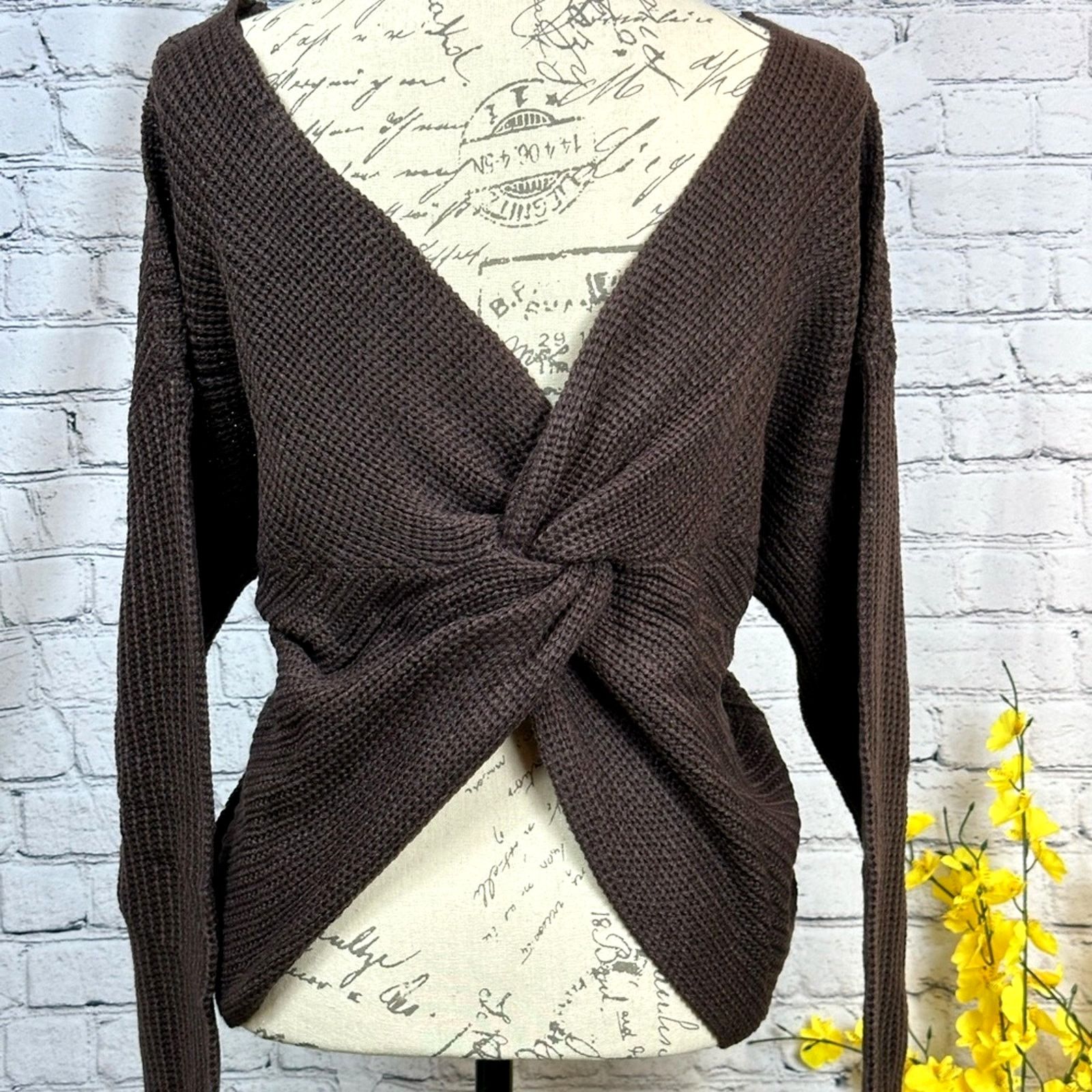 Other Reversible Twisted Knit Long Sleeve Fall Sweater Chocolate L Size L / US 10 / IT 46 - 9 Thumbnail