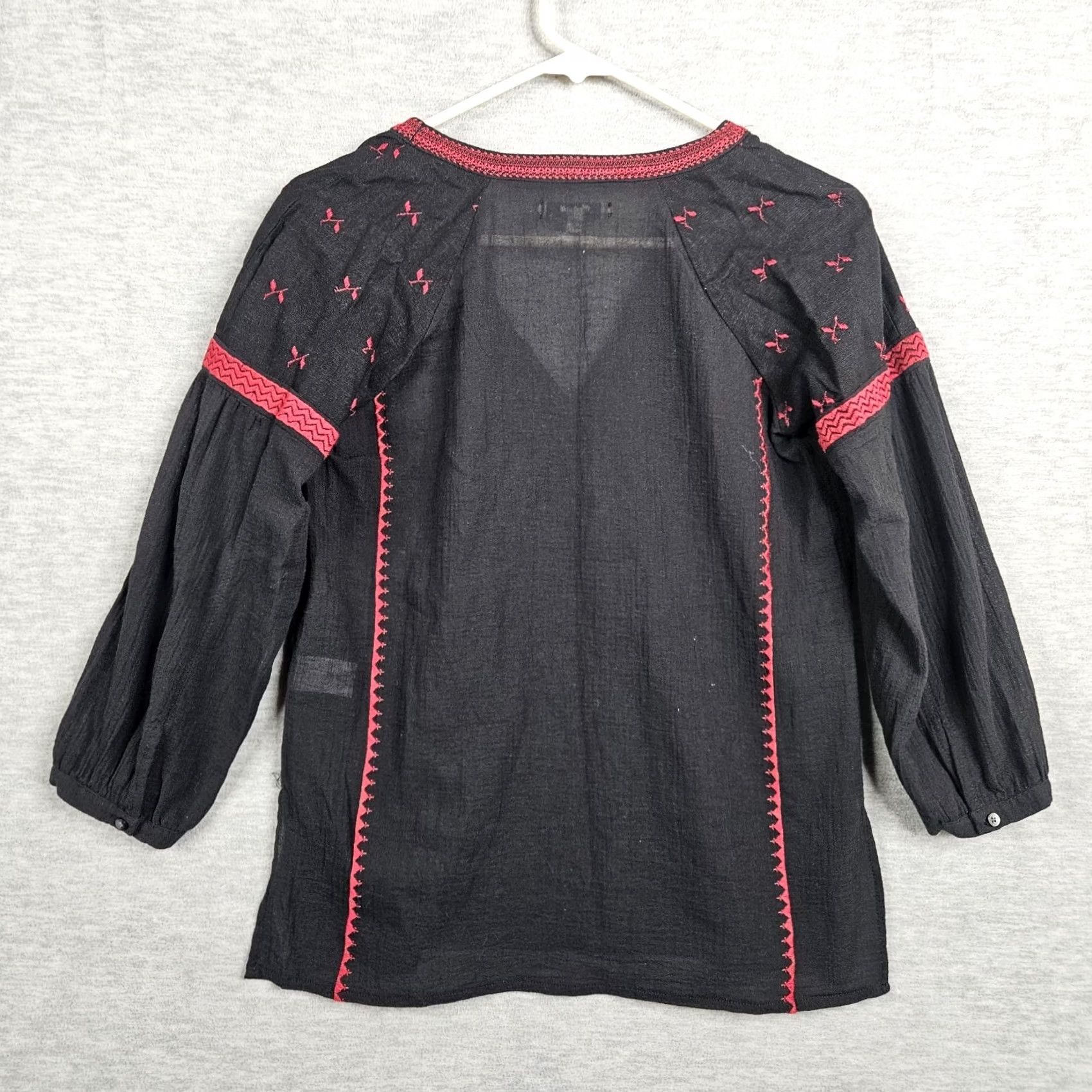 Madewell Madewell Blouse V-Neck Long Sleeve Embroidered Black XS Women Shirt Casual Knit Cotton Blend Regular Knit Aesthetic Size XS / US 0-2 / IT 36-38 - 6 Thumbnail
