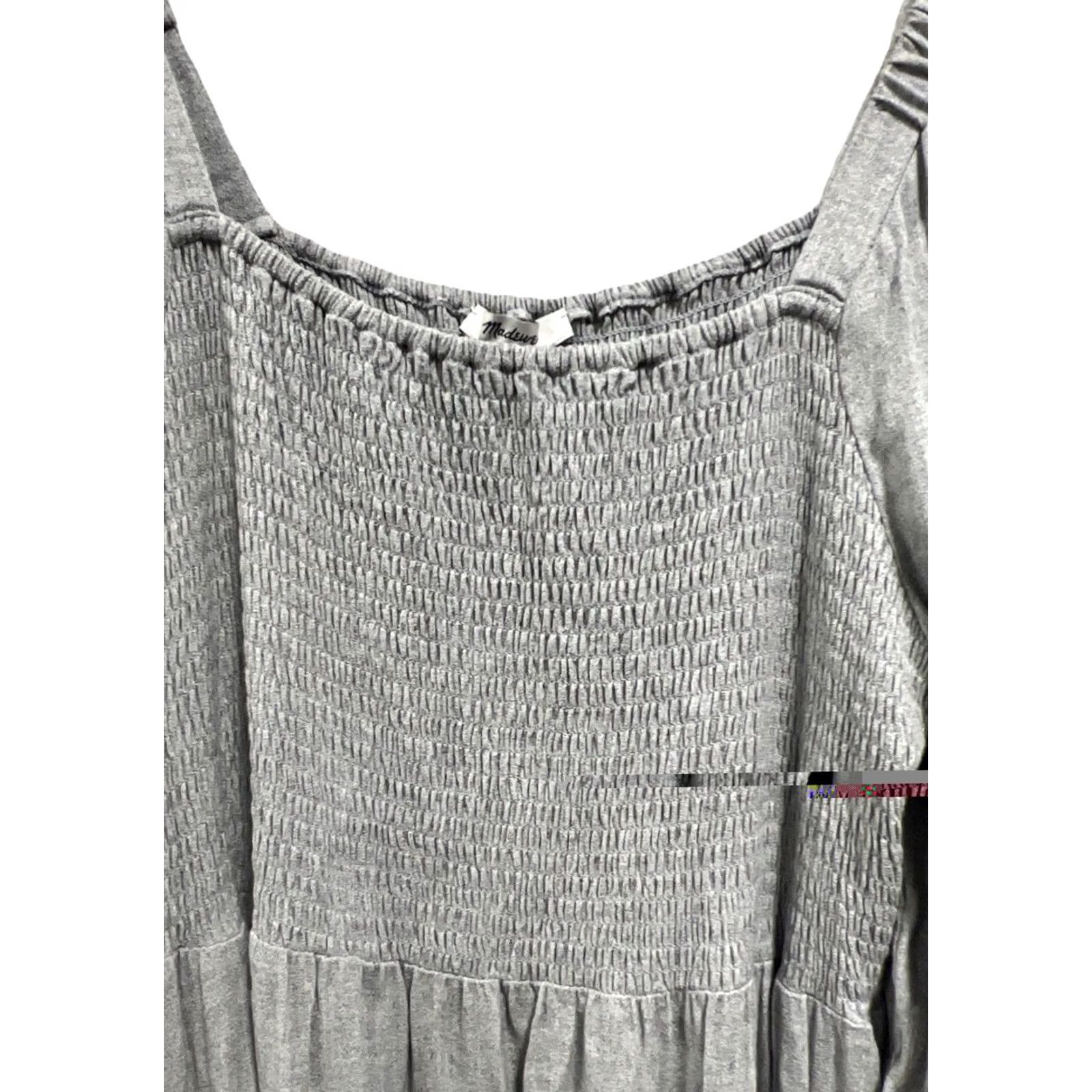Madewell Madewell Women’s XXL Gray Smocked Midi Dress Puff Sleeve Prairie Cottagecore Size XXL / US 16-18 / IT 52-54 - 5 Thumbnail
