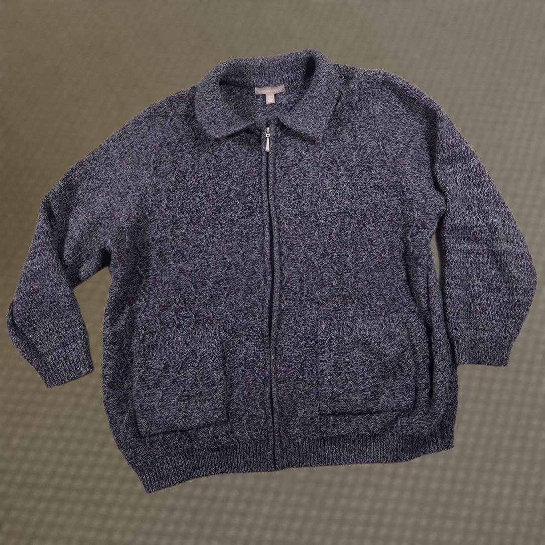 Vintage VINTAGE Woman Within Sweater Womens 3X Gray Full Zip Collared Cable Knit Pockets Plus Size XXL / US 16-18 / IT 52-54 - 1 Thumbnail